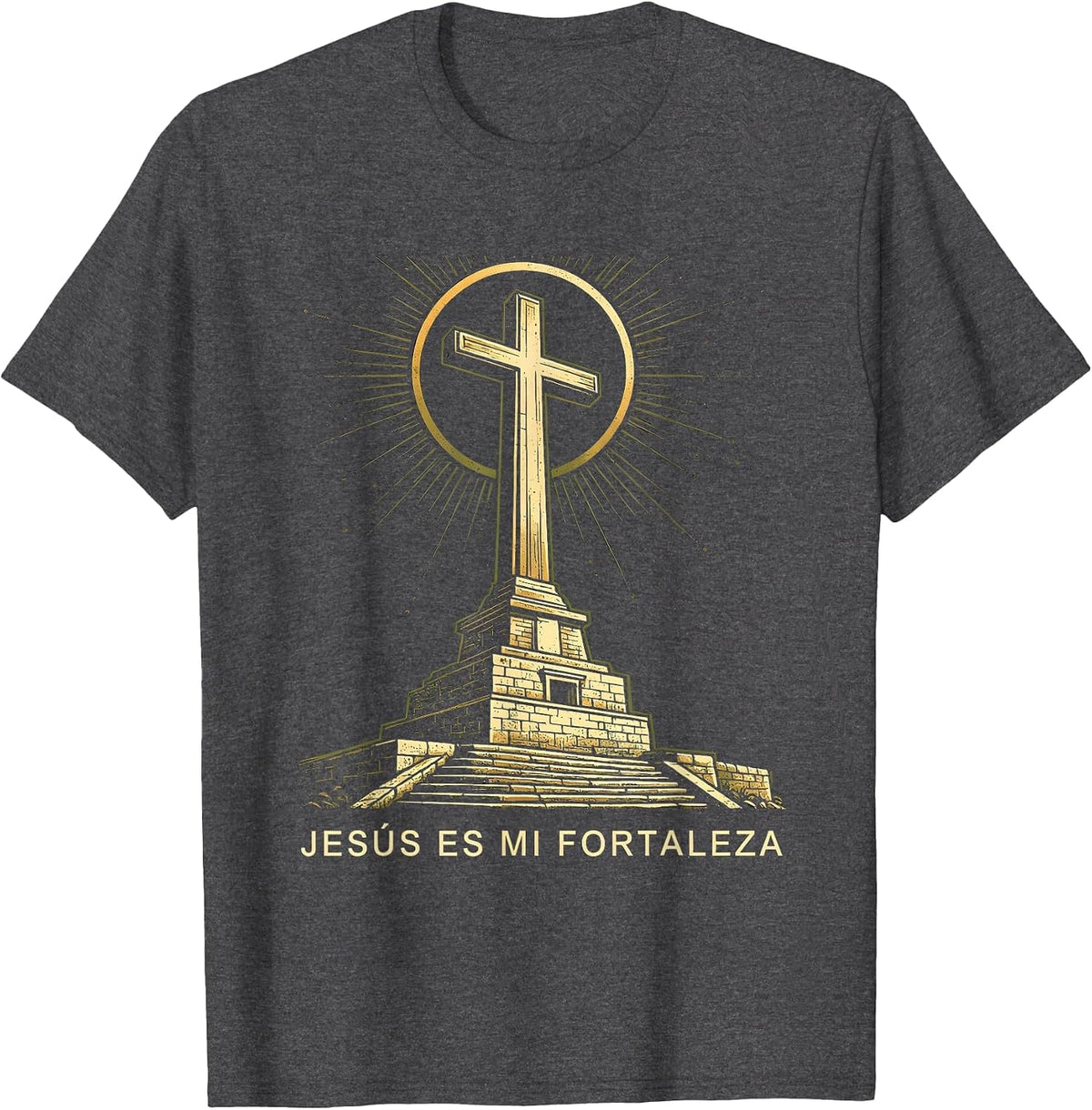 Men's Jesús Es Mi Fortaleza Screenprint Poster Faith Spanish T-Shirt - Dark Heather Grey