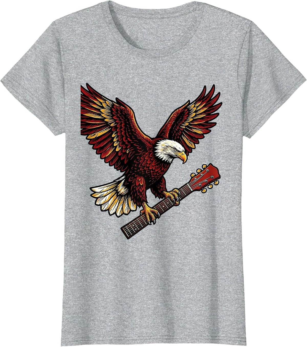 Women's Bald Eagle on Guitar Neck Country Music Design T-Shirt - Heather Grey