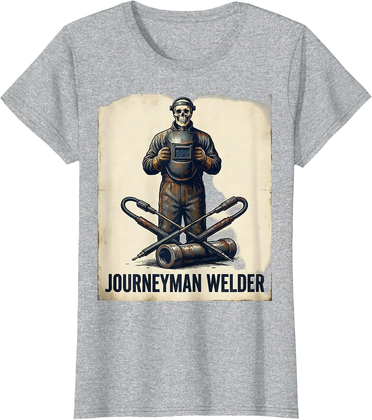 Women's Journeyman Welder Vintage Skeleton Funny Welding Tradesman T-Shirt - Heather Grey
