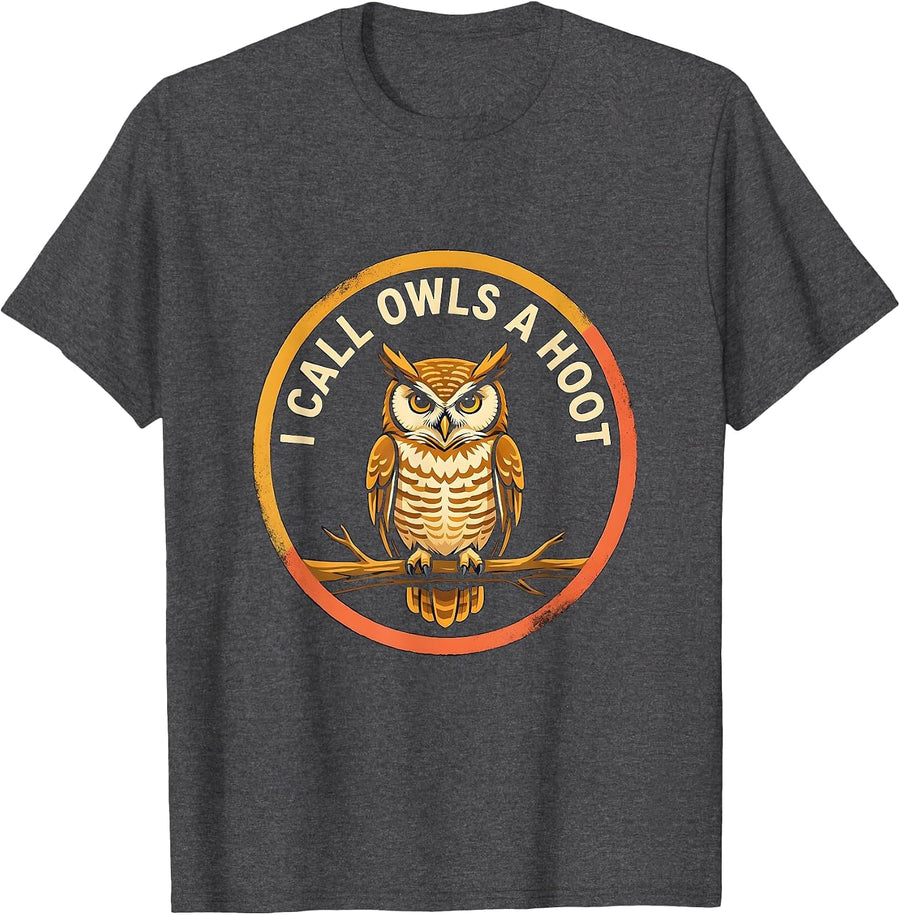 Men's I Call Owls A Hoot Funny Owl Lover Birdwatching Vintage T-Shirt - Dark Heather Grey