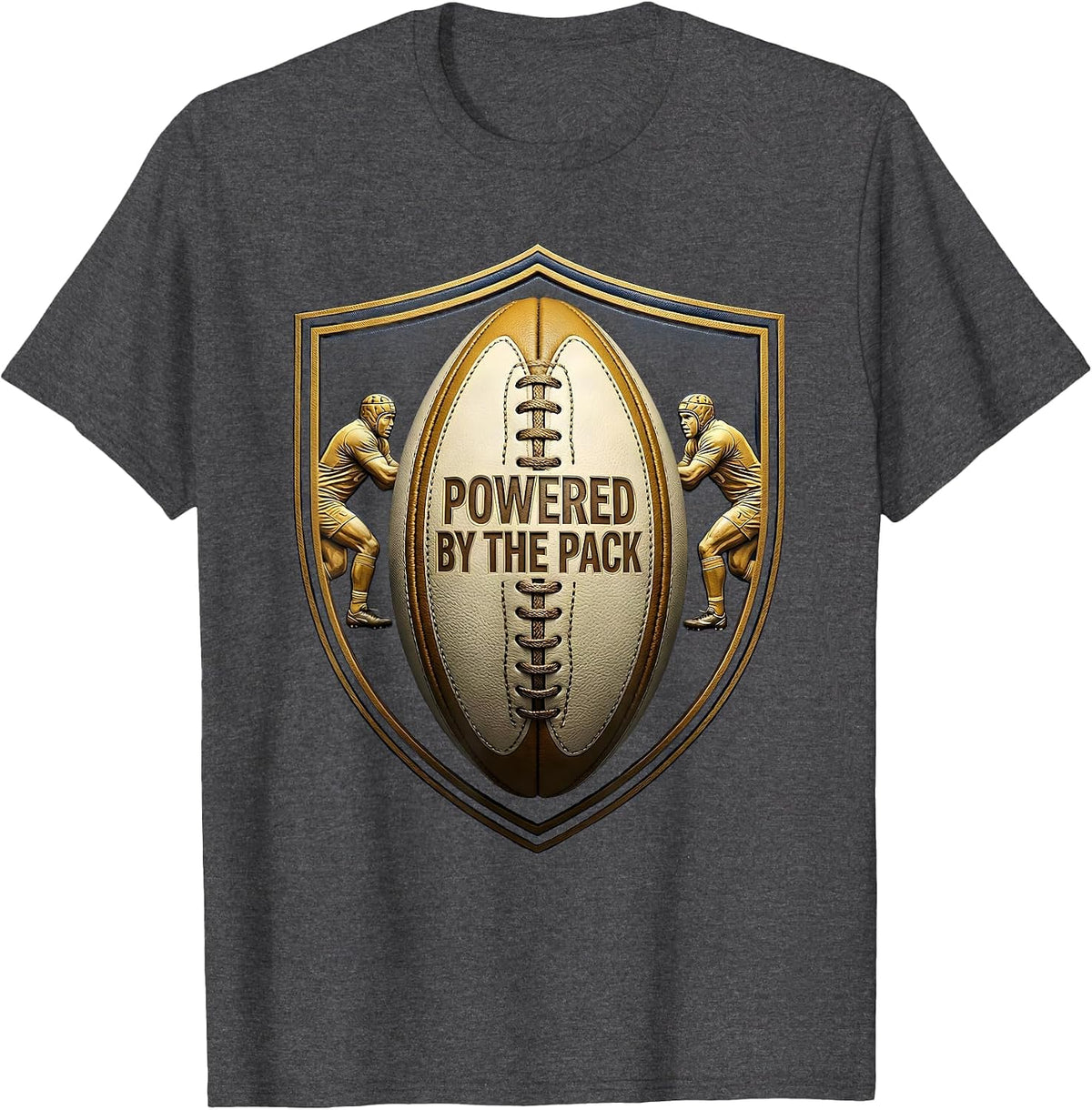 Powered by the Pack Rugby Graphic Design T-Shirt - Dark Heather Grey