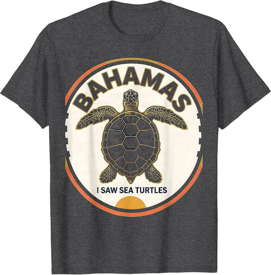 Men's BAHAMAS I SAW SEA TURTLES Tropical Turtle Lover Souvenir T-Shirt - Dark Heather Grey