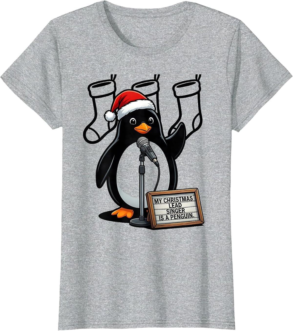 My Christmas Lead Singer Is A Penguin Funny Penguin Lover T-Shirt - Heather Grey