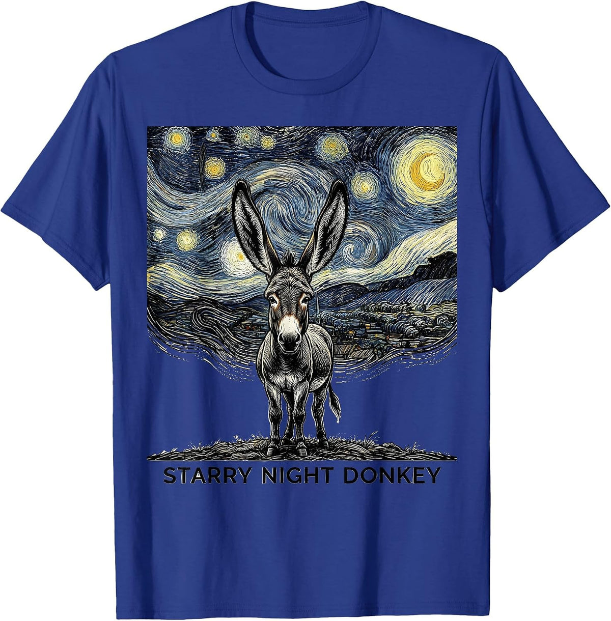 Starry Night Donkey Line Art Animal Lover Van Gogh Style T-Shirt - Royal Blue