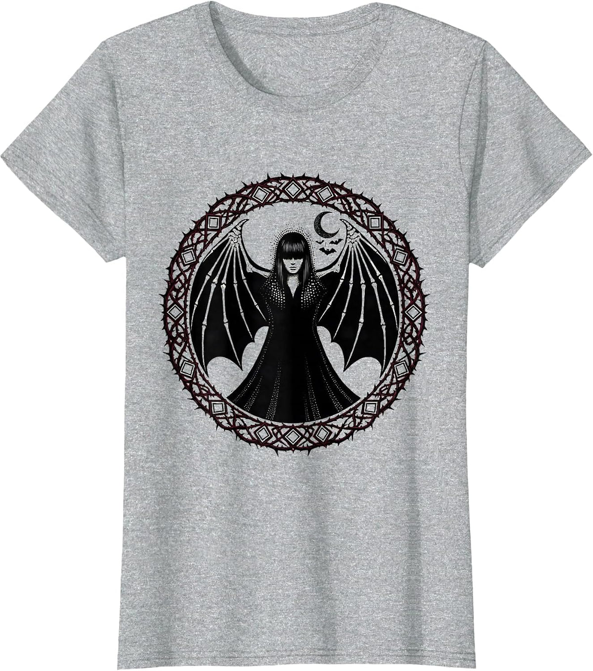 Women's Goth Girl Bat Wing Cloak Dark Fantasy Art T-Shirt - Heather Grey