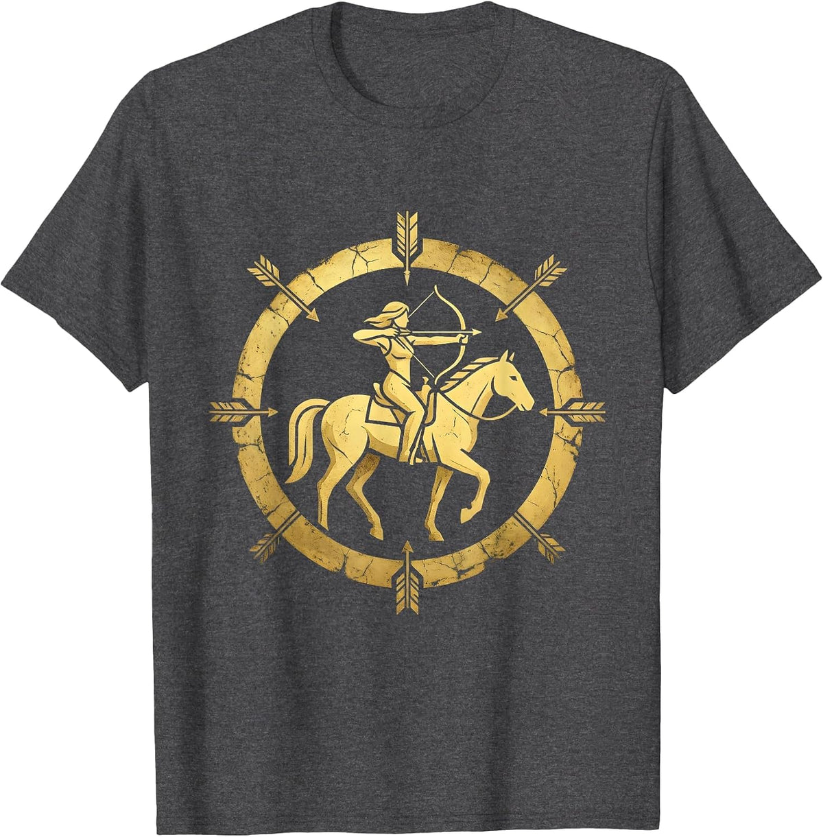 Cowgirl Archer on Horseback Graphic Tee T-Shirt - Dark Heather Grey