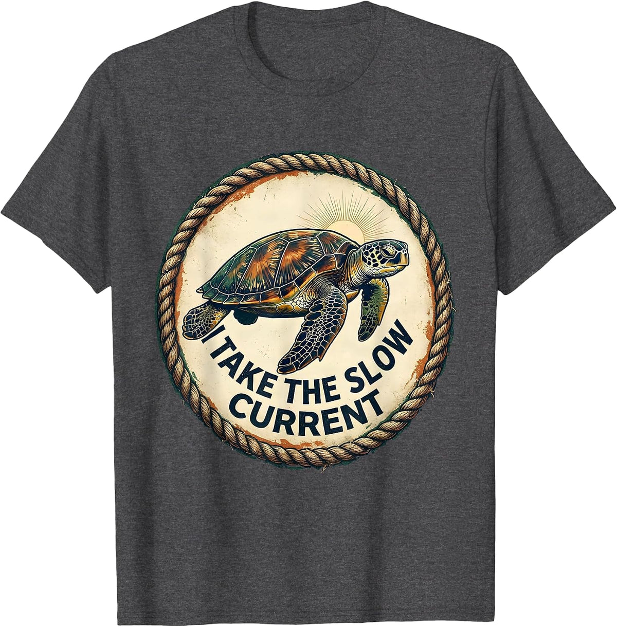 I Take The Slow Current Vintage Sea Turtle Souvenir Beach T-Shirt - Dark Heather Grey