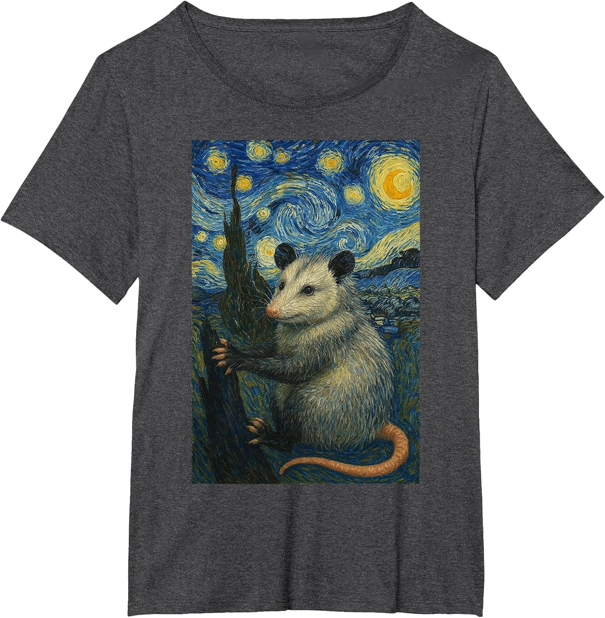 Possum Van Gogh Starry Night Style, Rodent Opossum Men Women T-Shirt - Dark Heather Grey