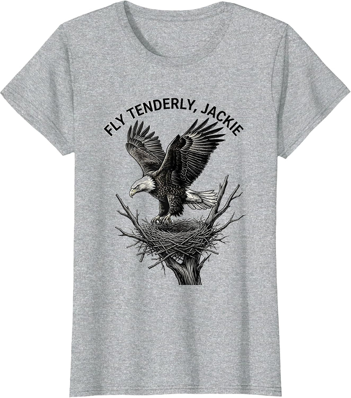Women's Fly Tenderly, Jackie Memorial Bald Eagle Tribute Wildlife T-Shirt - Heather Grey