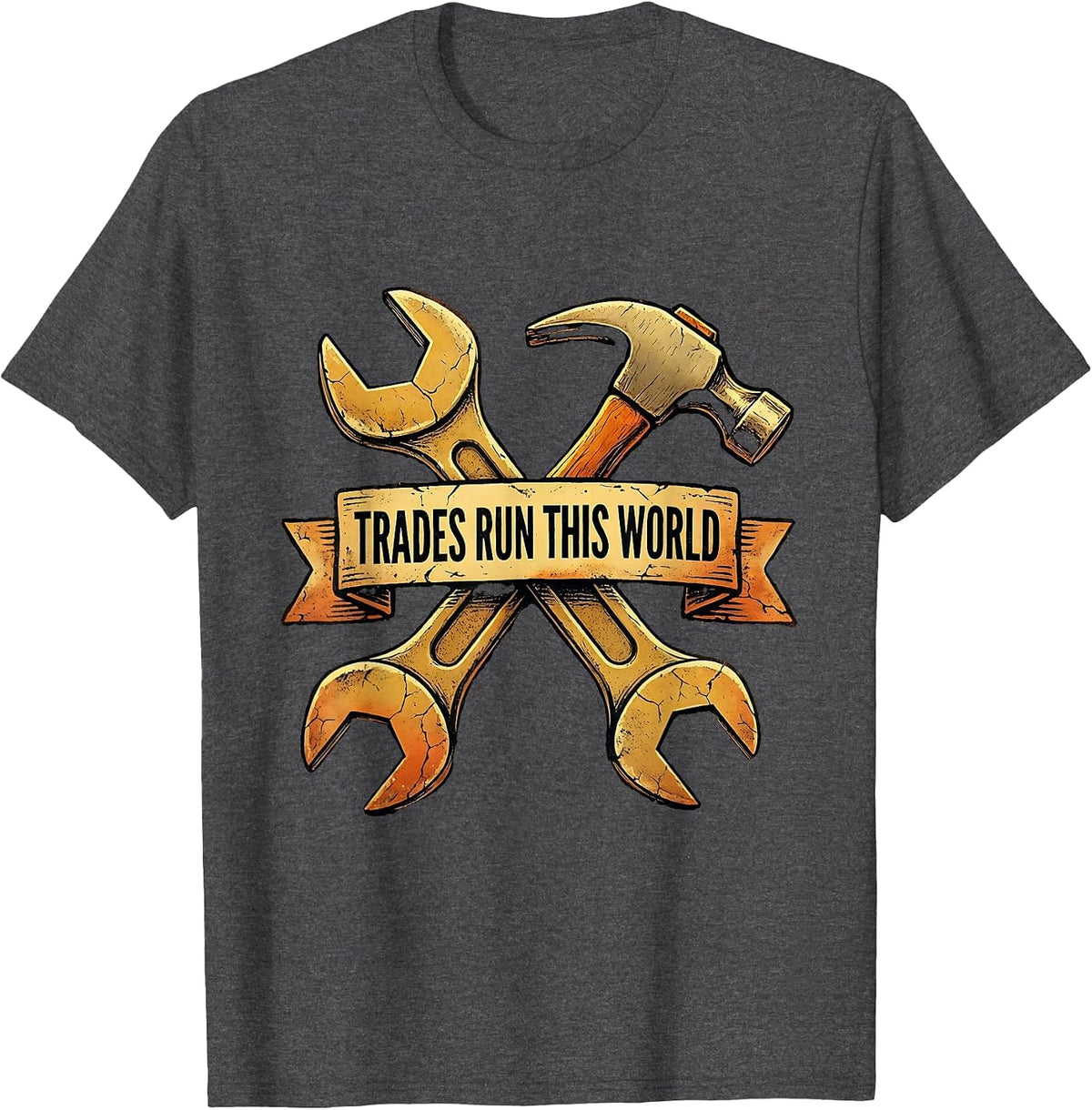 Men's Trades Run This World Blue Collar Pride Design T-Shirt - Dark Heather Grey