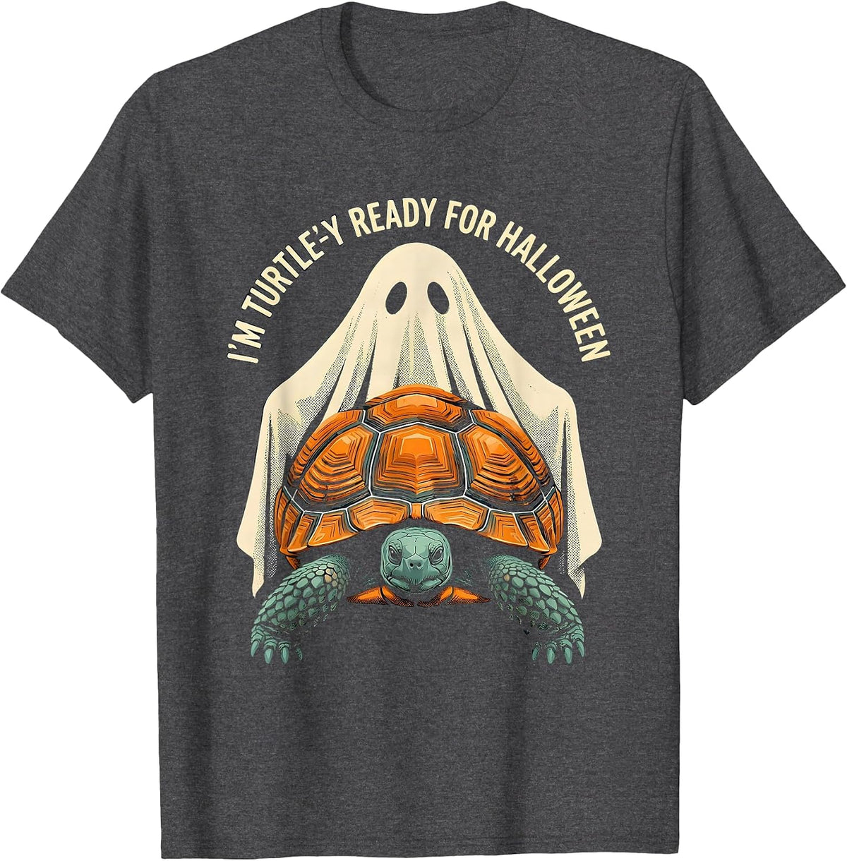 I'm Turtle-y Ready for Halloween Whimsical Turtle Ghost T-Shirt - Dark Heather Grey
