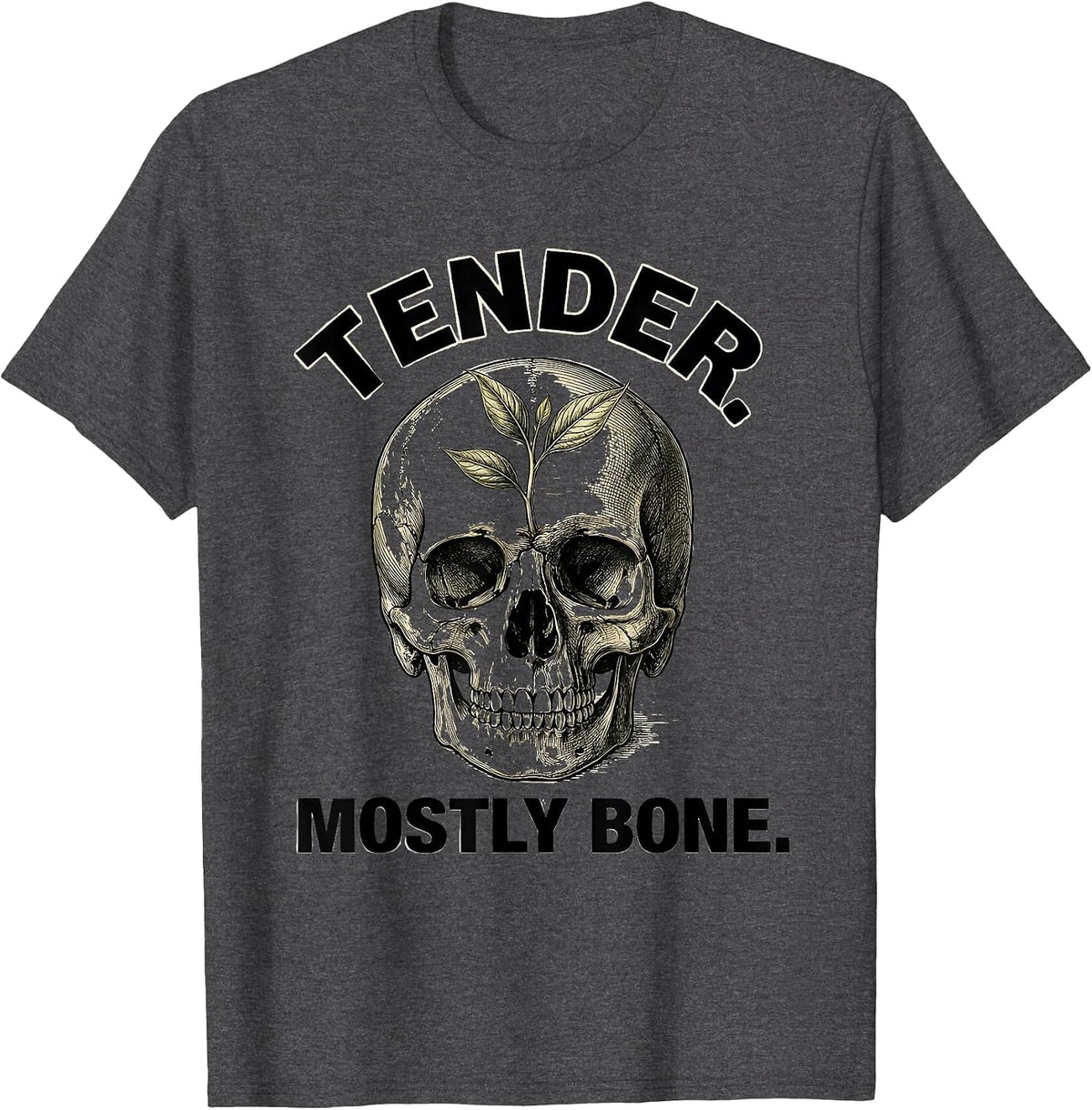 Tender. Mostly Bone Botanical Skull Specimen Graphic Art T-Shirt - Dark Heather Grey