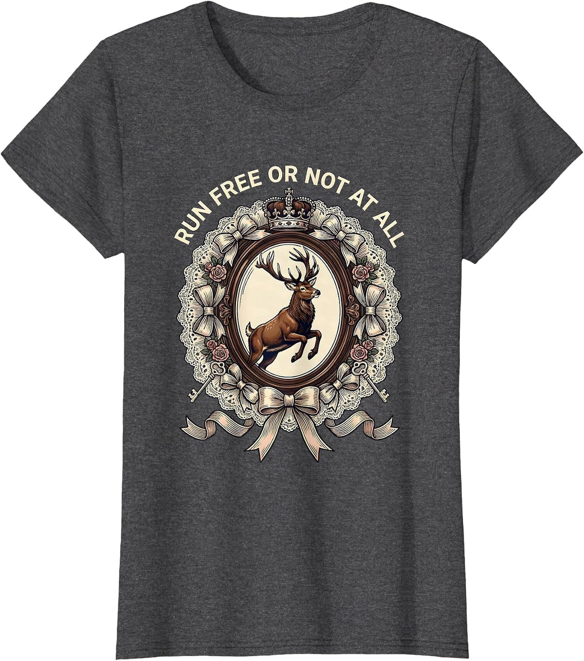 Women's Run Free Or Not At All Freedom Graphic Design T-Shirt - Dark Heather Grey