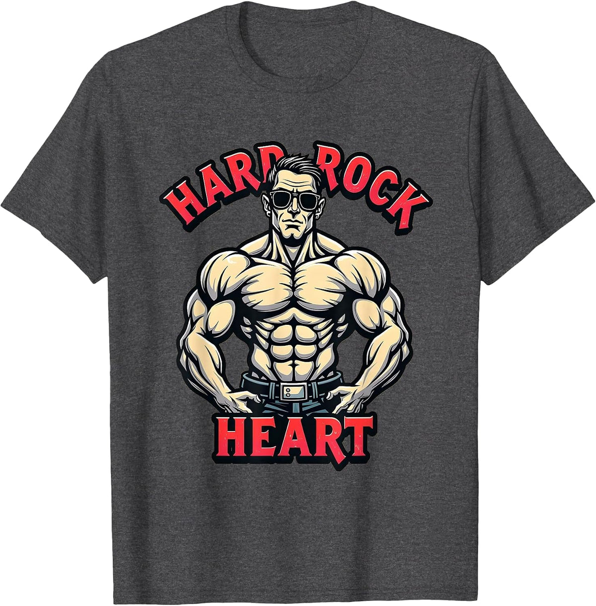 Hard Rock Heart Bold Rock Music Design T-Shirt - Dark Heather Grey