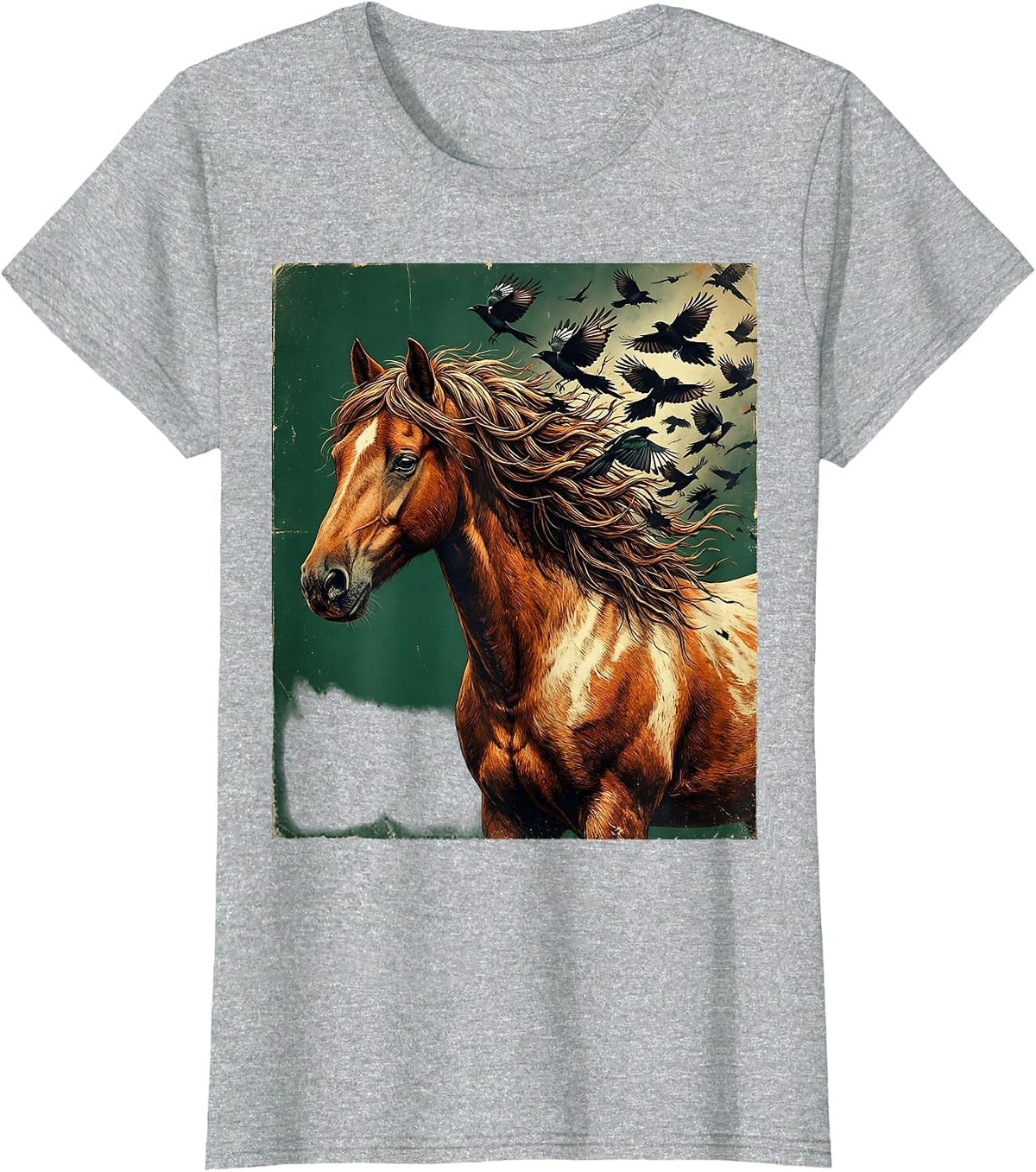 Horse Mane Into Birds Dissolving Wildlife Art T-Shirt - Heather Grey
