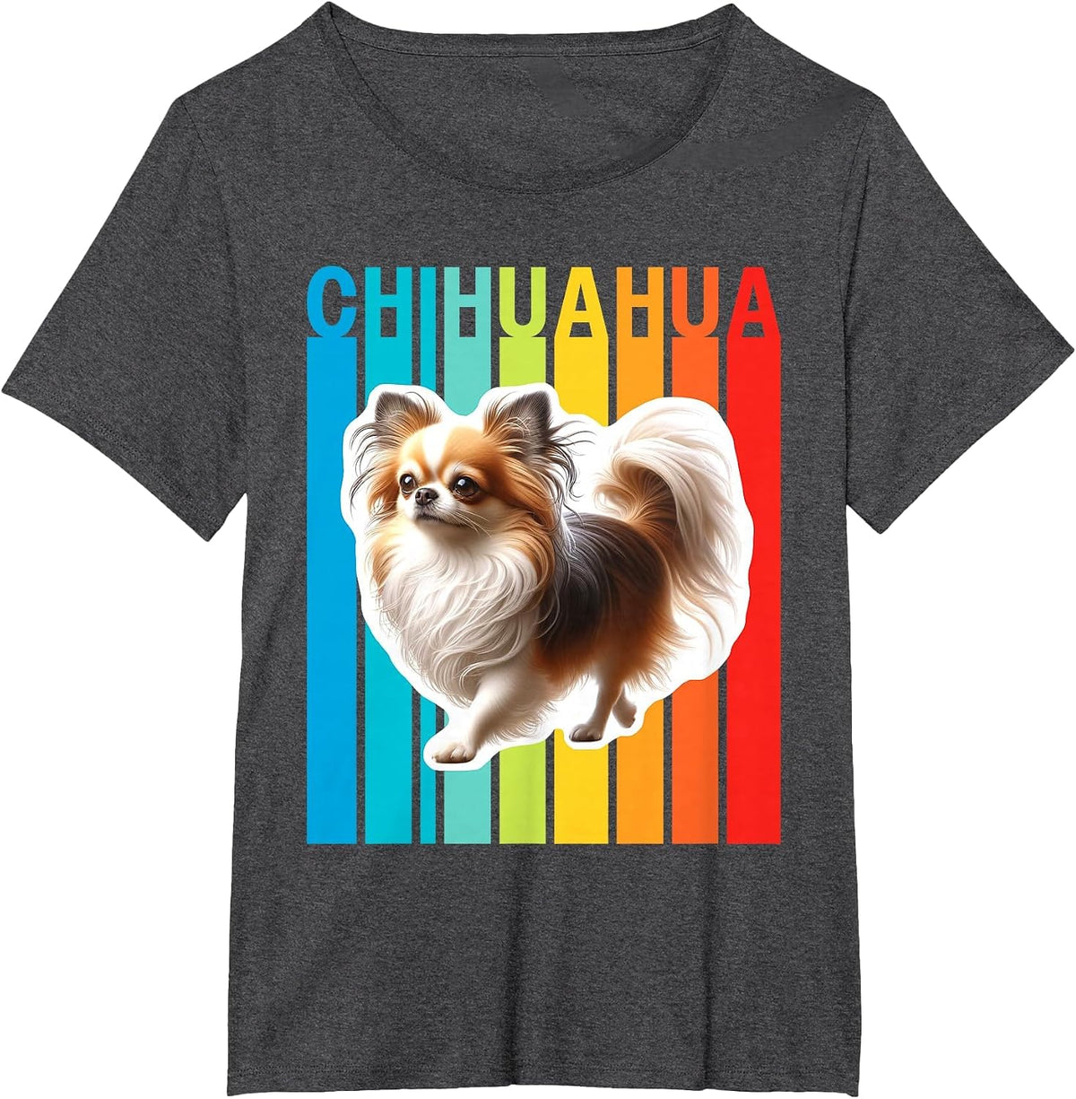 Colorful Long Haired Chihuahua T-Shirt - Dark Heather Grey