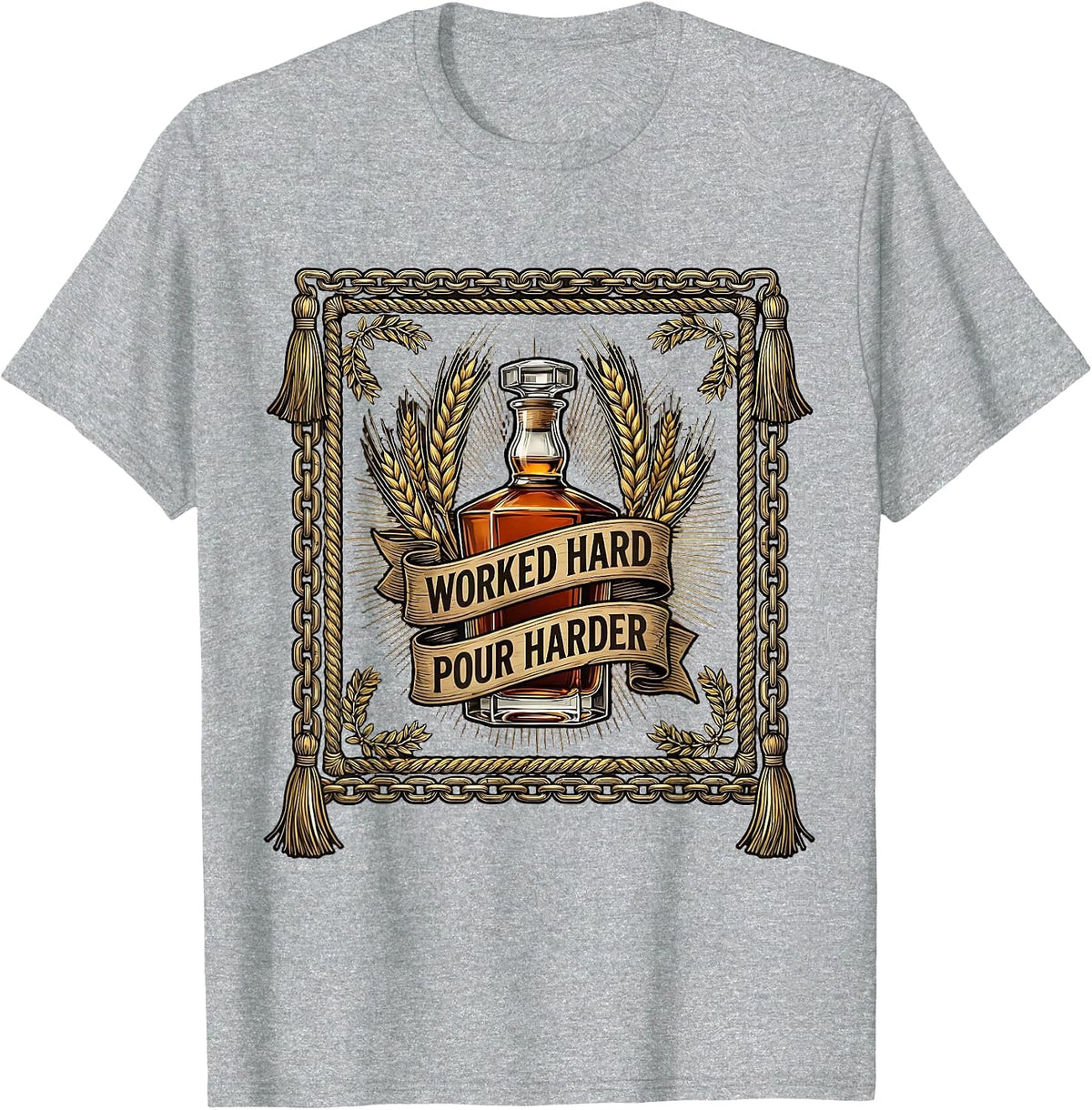 Men's Whiskey Lover Labor Day Worked Hard Pour Harder T-Shirt - Heather Grey