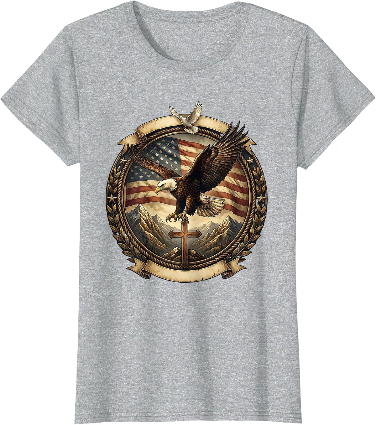 Women's Bald Eagle Soaring Over Mountain Peaks T-Shirt - Heather Grey