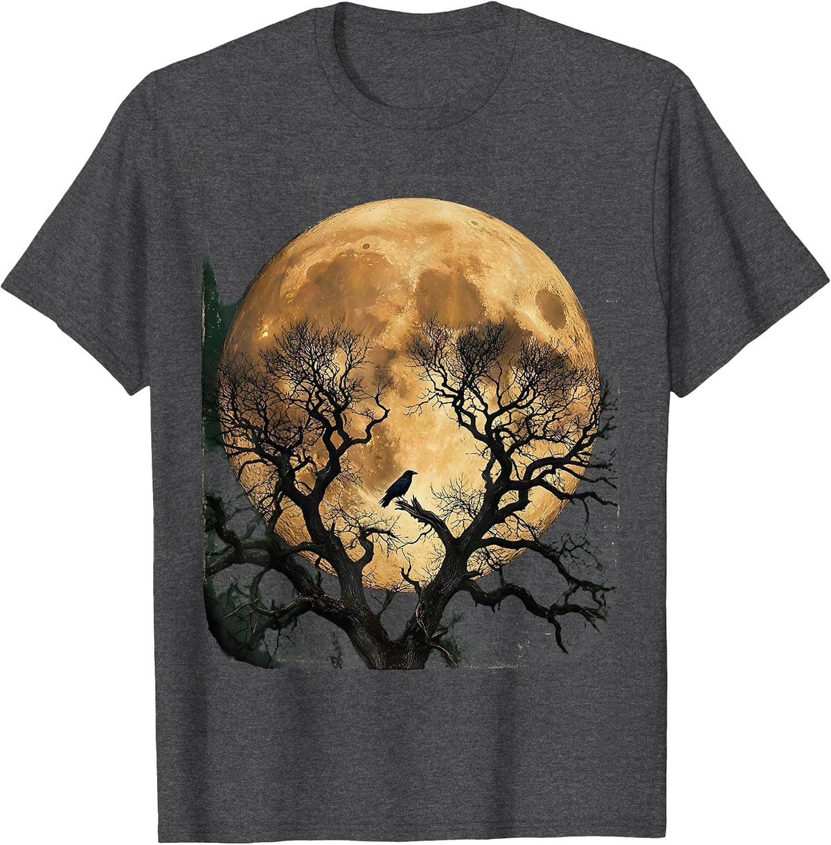 Dead Forest Full Moon Halloween Graphic T-Shirt - Dark Heather Grey