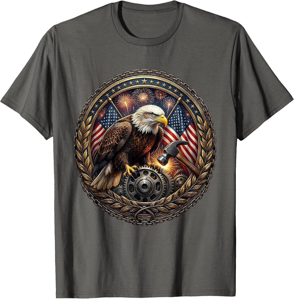 Men's Valley Forge Automotive Blacksmith Hammer Timing Gear T-Shirt - Asphalt Grey