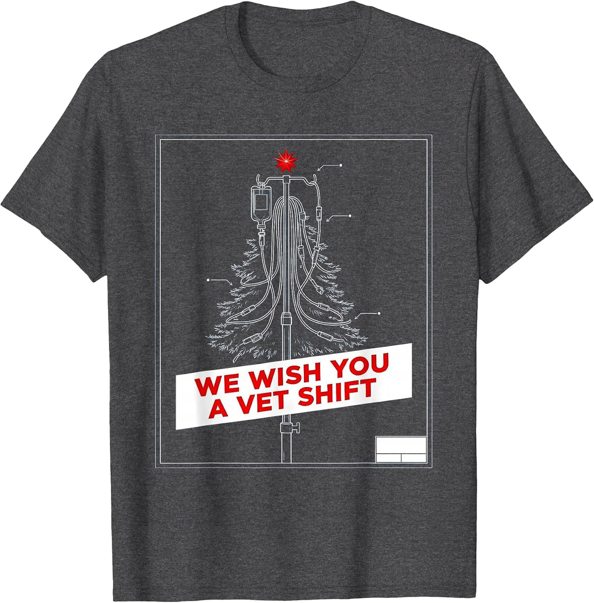 We Wish You A Vet Shift Technical Blueprint Veterinary Tech T-Shirt - Dark Heather Grey