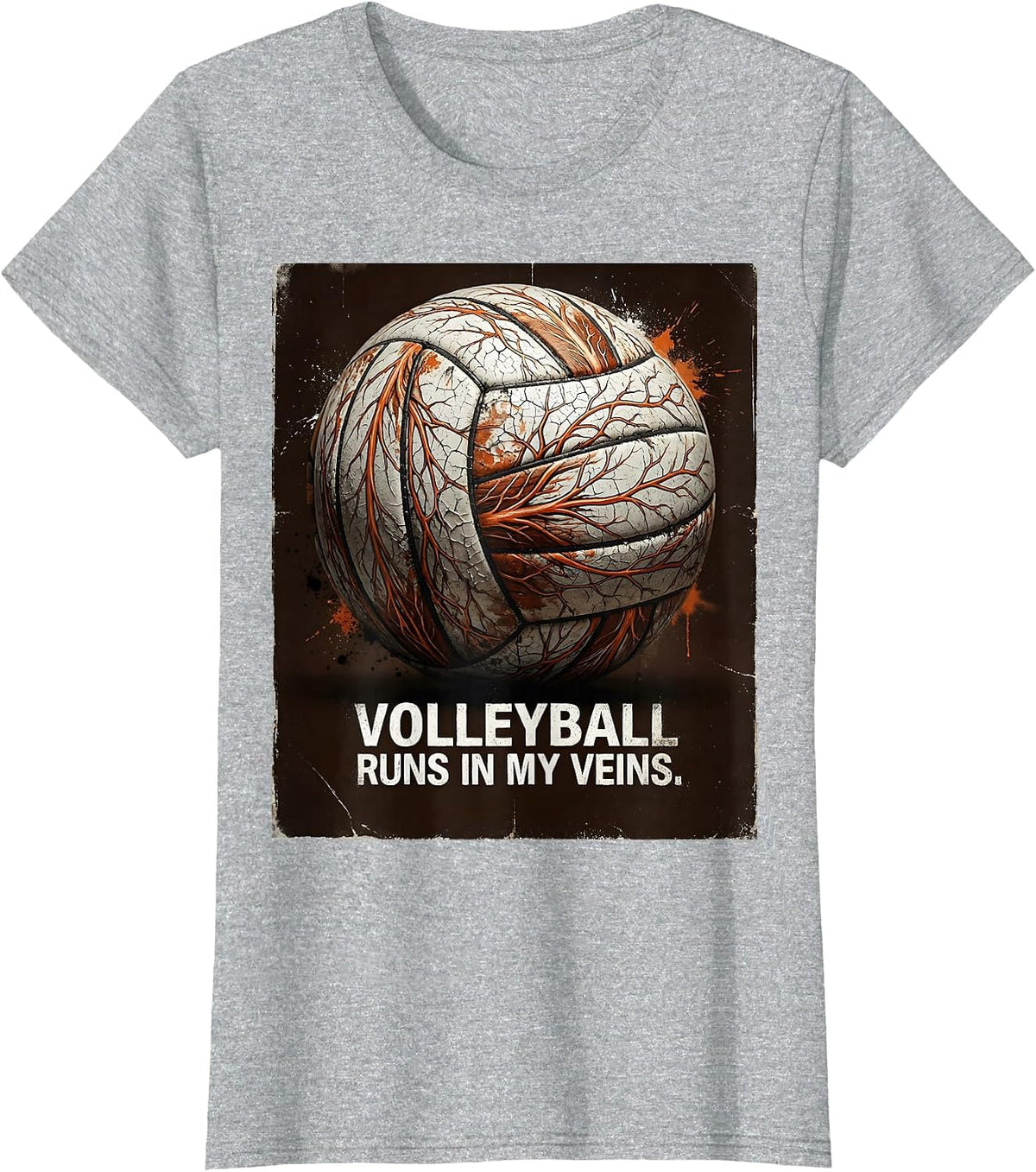 Volleyball Runs In My Veins Sports Design T-Shirt - Heather Grey