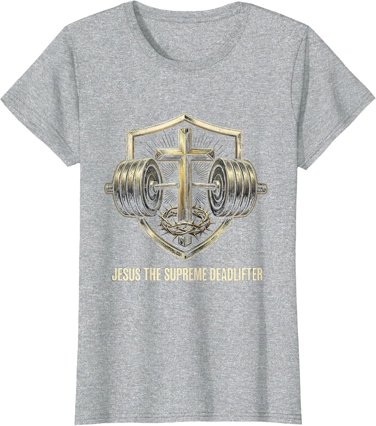 Women's Jesus The Supreme Deadlifter Funny Christian Gym T-Shirt - Heather Grey