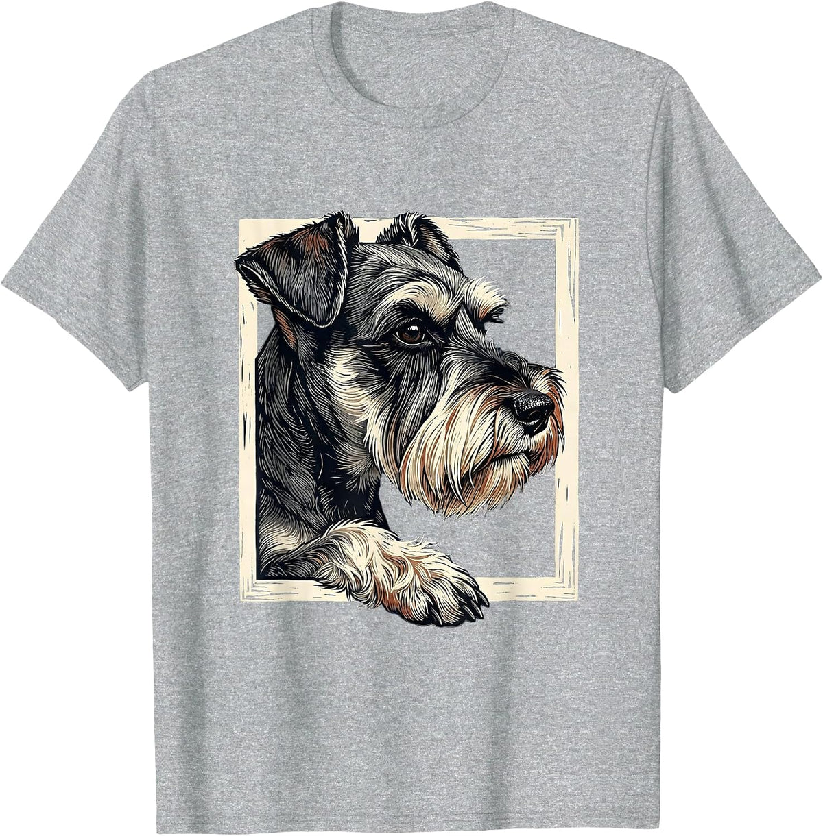 Men's Miniature Schnauzer Linocut Dog Lover Gift T-Shirt - Heather Grey