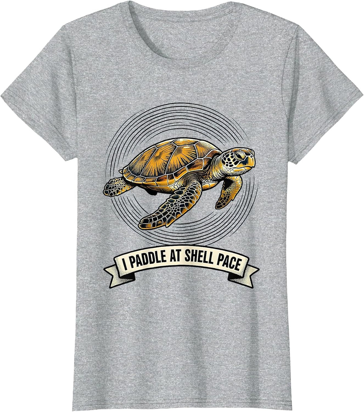 I Paddle At Shell Pace Retro Cartoon Sea Turtle Ocean Animal T-Shirt - Heather Grey