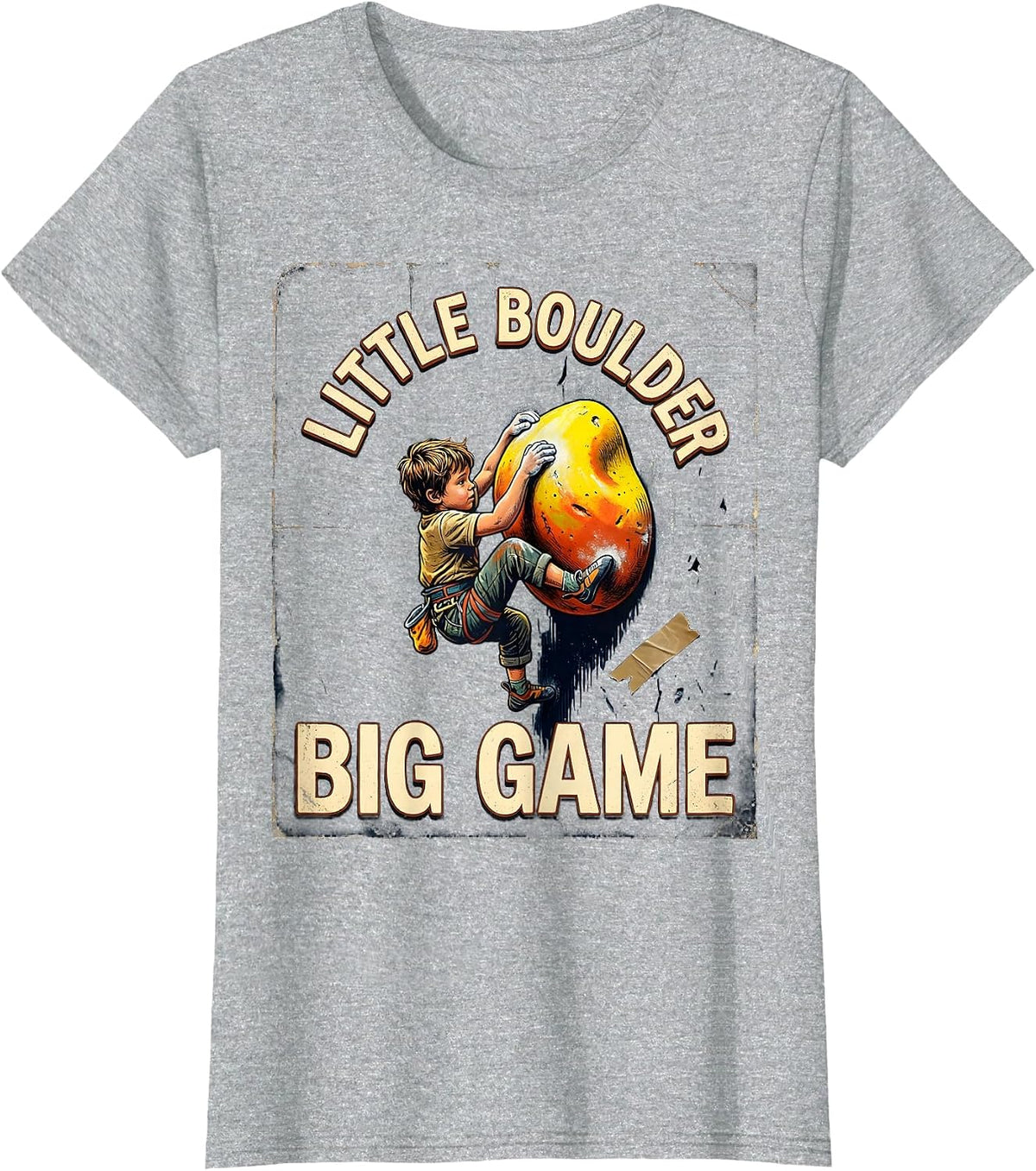 Women's Little Boulder Big Game Vintage Rock Climbing Bouldering T-Shirt - Heather Grey