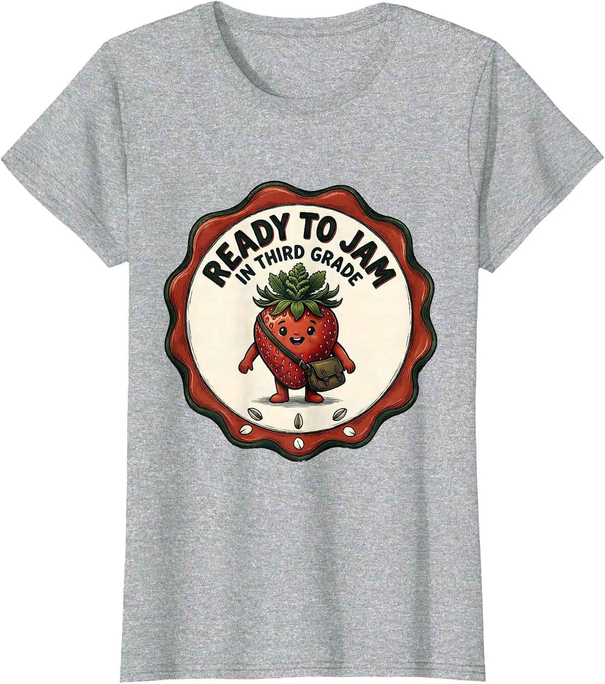 Ready To Jam In Third Grade Playful Strawberry Back T-Shirt - Heather Grey