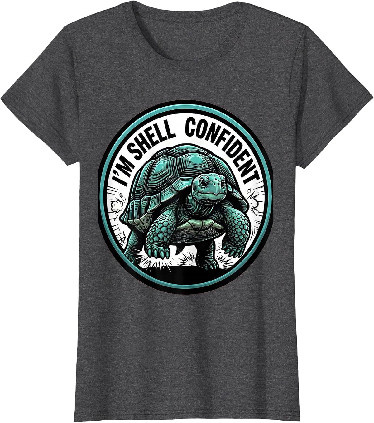 Women's I'm Shell Confident Comic Book Funny Turtle Lover Pet Owner T-Shirt - Dark Heather Grey