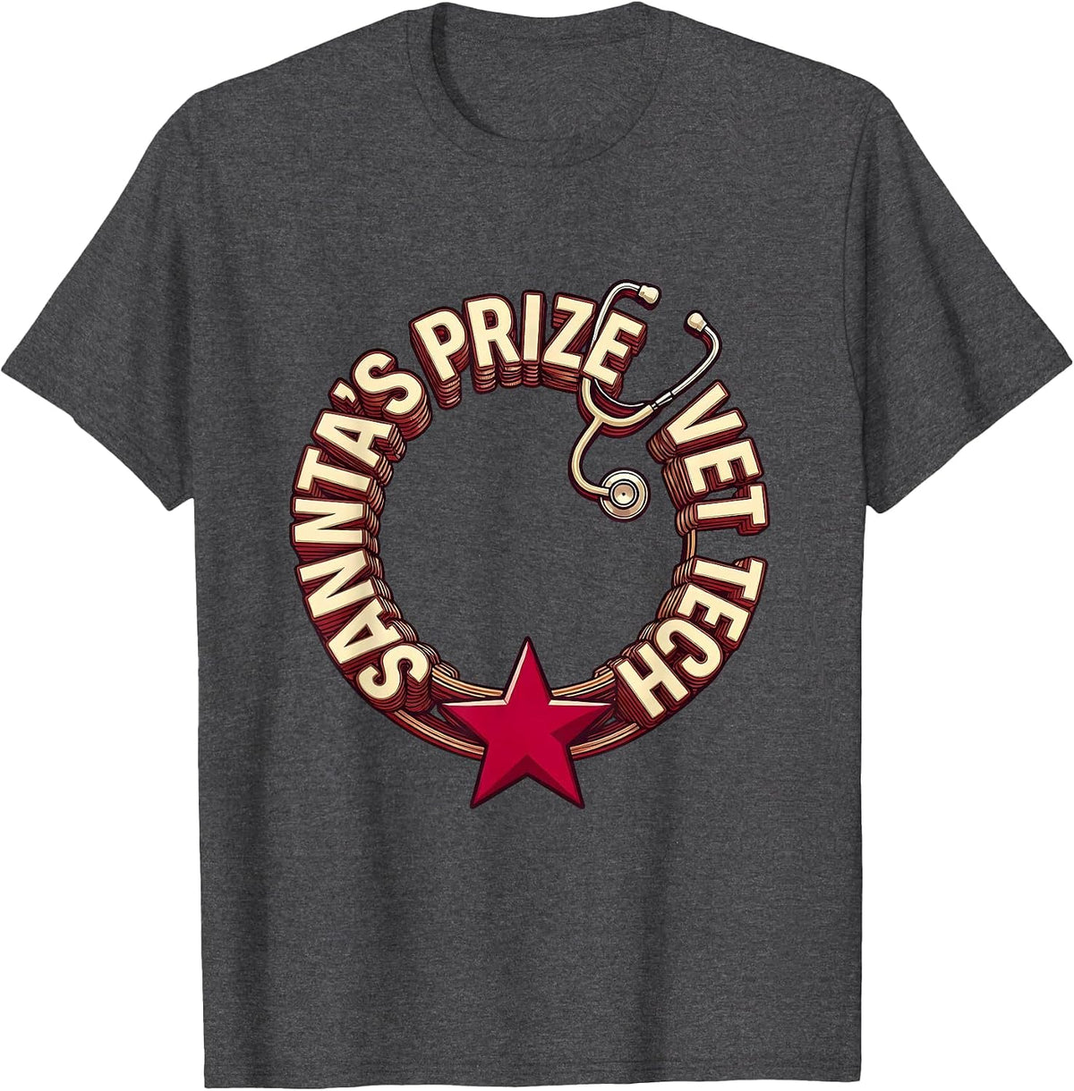 Men's Santa's Prize Vet Tech Funny Veterinary Technician Christmas T-Shirt - Dark Heather Grey