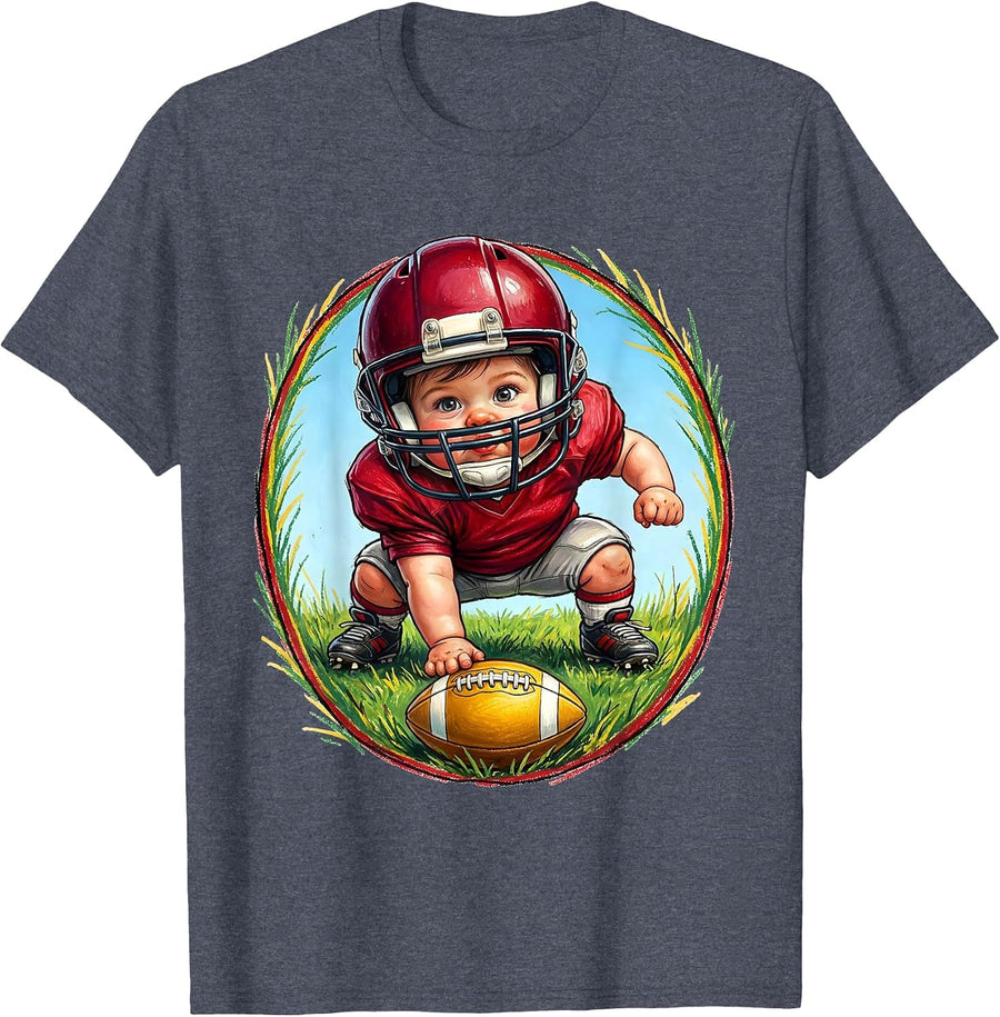 Toddler Football Baby Lineman Three-Point Stance T-Shirt - Heather Blue