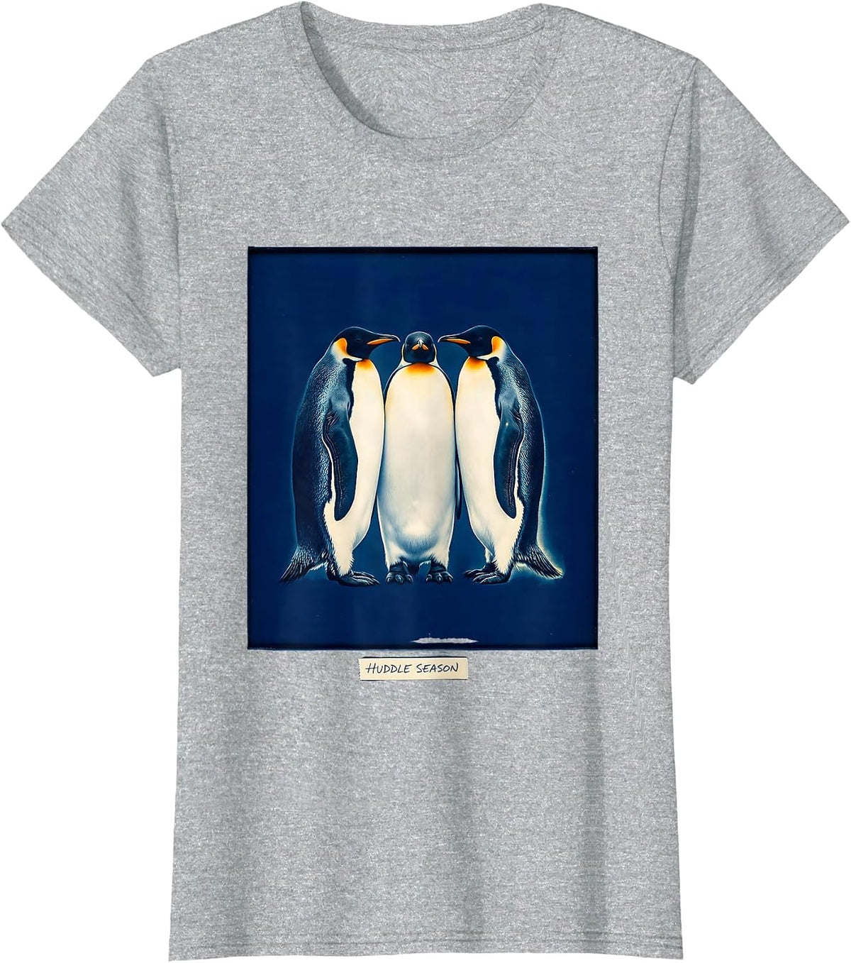 Women's Huddle Season Cyanotype Penguin Lover Animal Humor Gift T-Shirt - Heather Grey