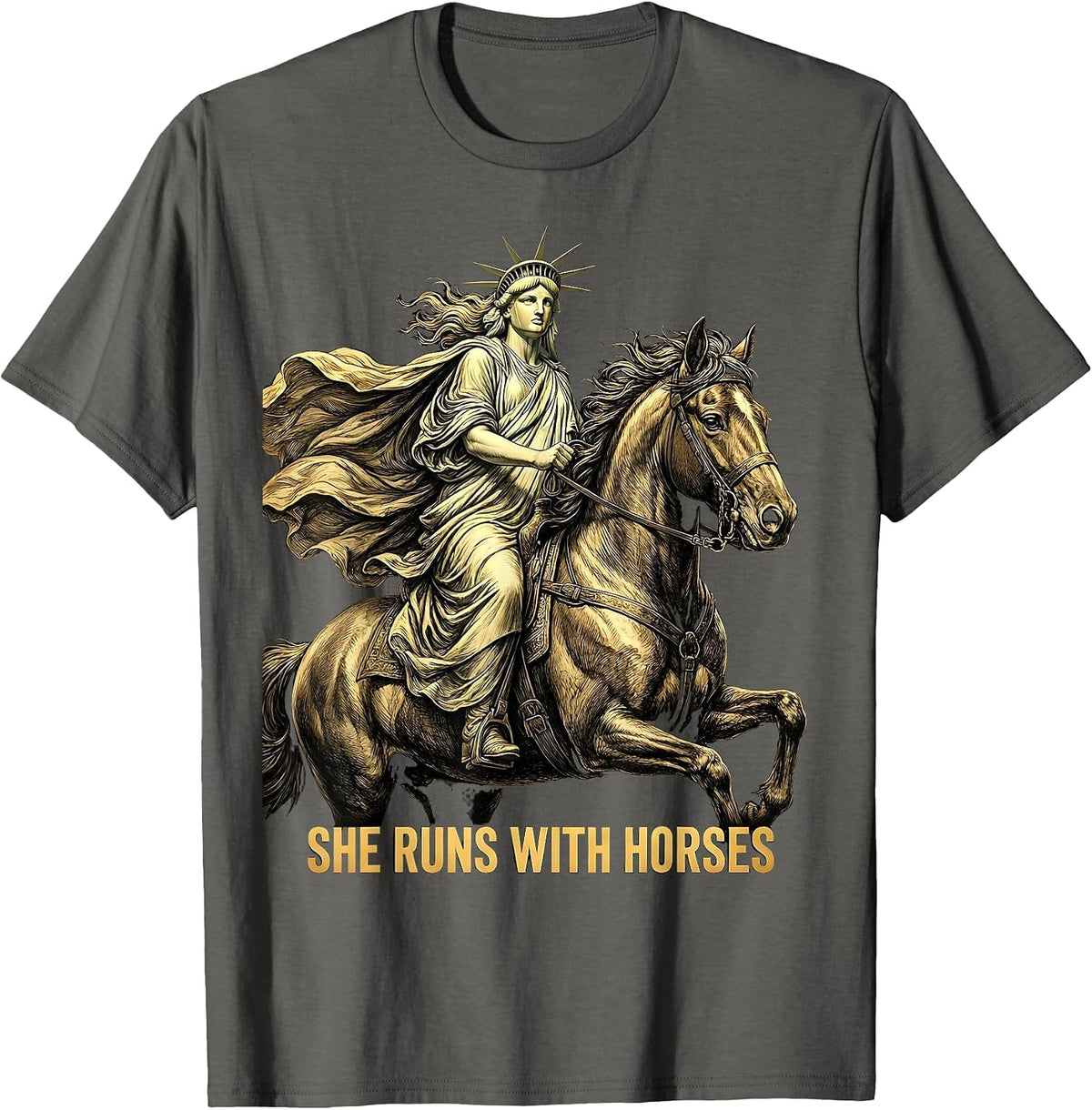 Men's She Runs With Horses Equestrian Design T-Shirt - Asphalt Grey