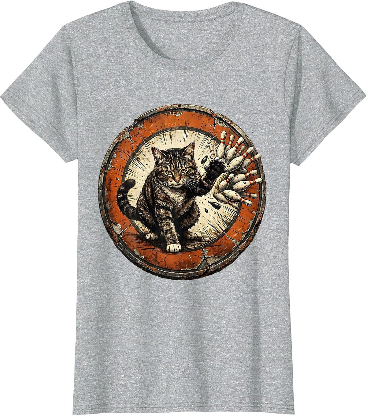 Cat Bowling Strike Funny Kitten Sports Humor T-Shirt - Heather Grey