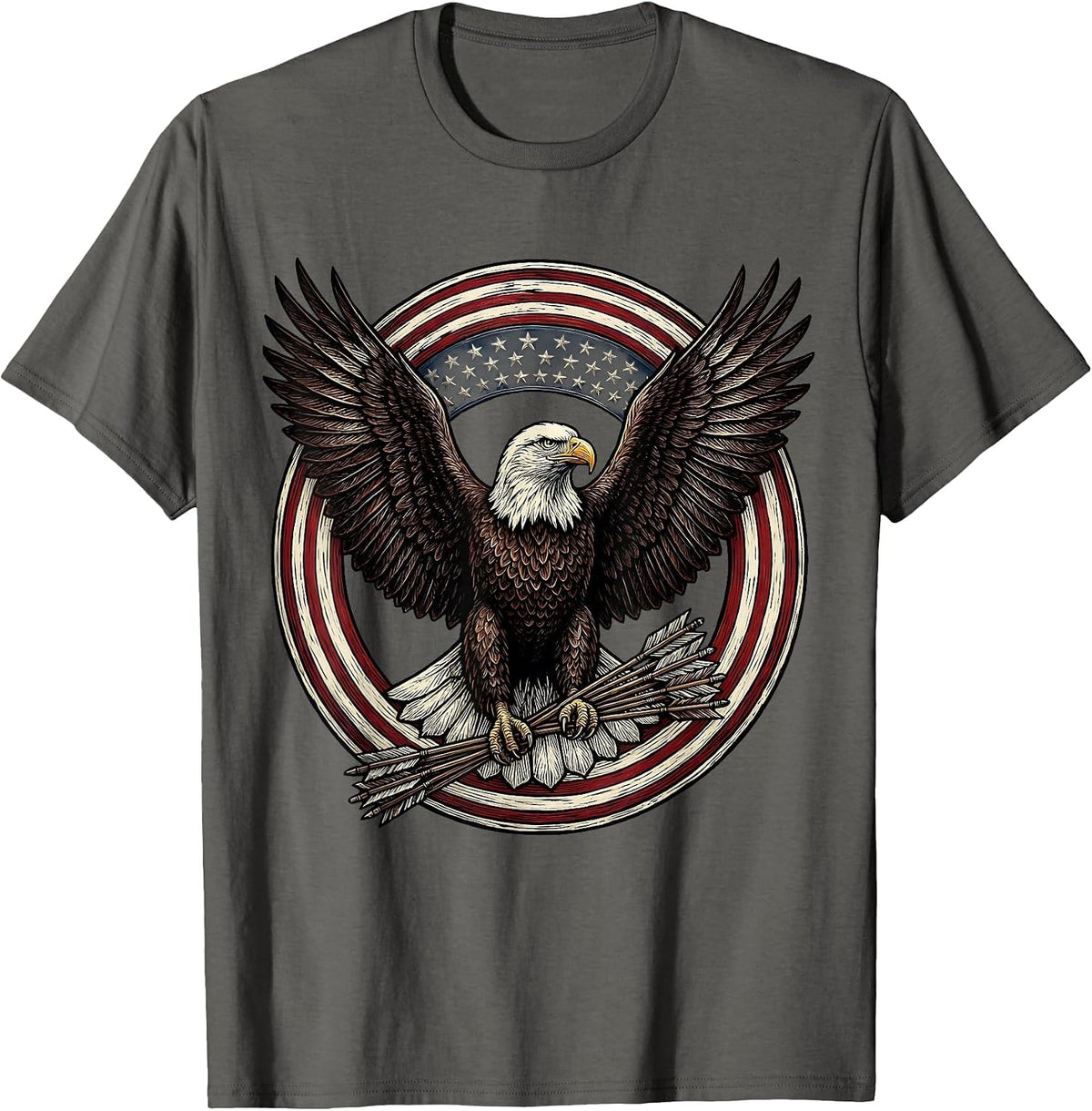 Bald Eagle American Flag Circle Patriotic Design T-Shirt - Asphalt Grey