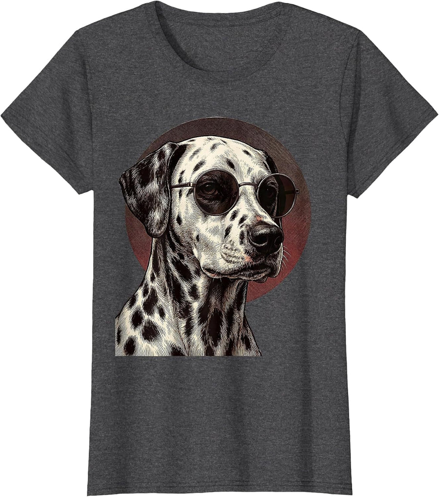 Women's Dalmatian Sunglasses Portrait Dog Owner Breed Portrait T-Shirt - Dark Heather Grey