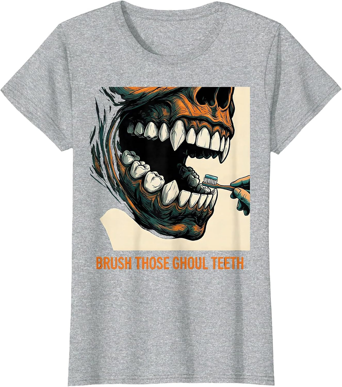 Women's Brush Those Ghoul Teeth Funny Dental Hygienist Halloween T-Shirt - Heather Grey