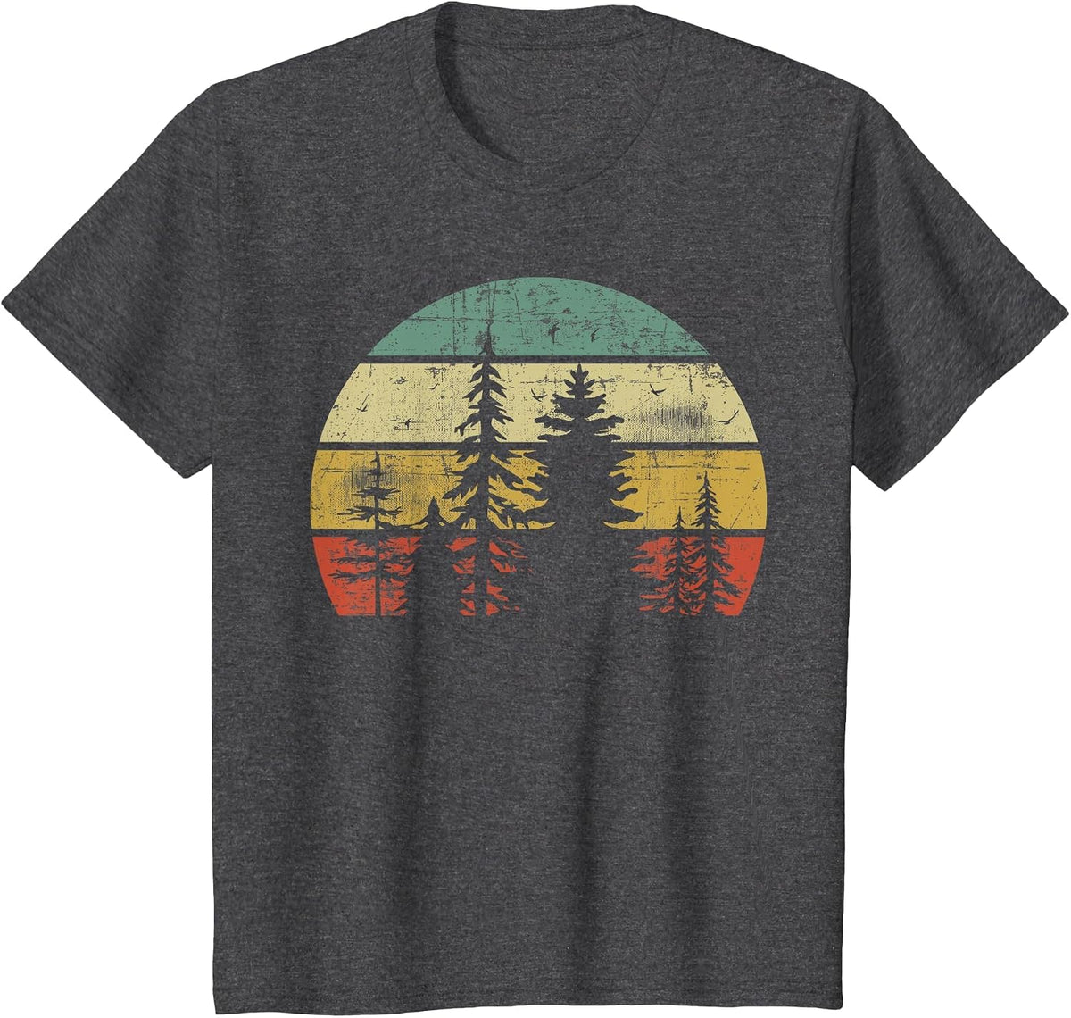 Retro Wildlife Trees Outdoors Nature Forest T-Shirt - Dark Heather Grey