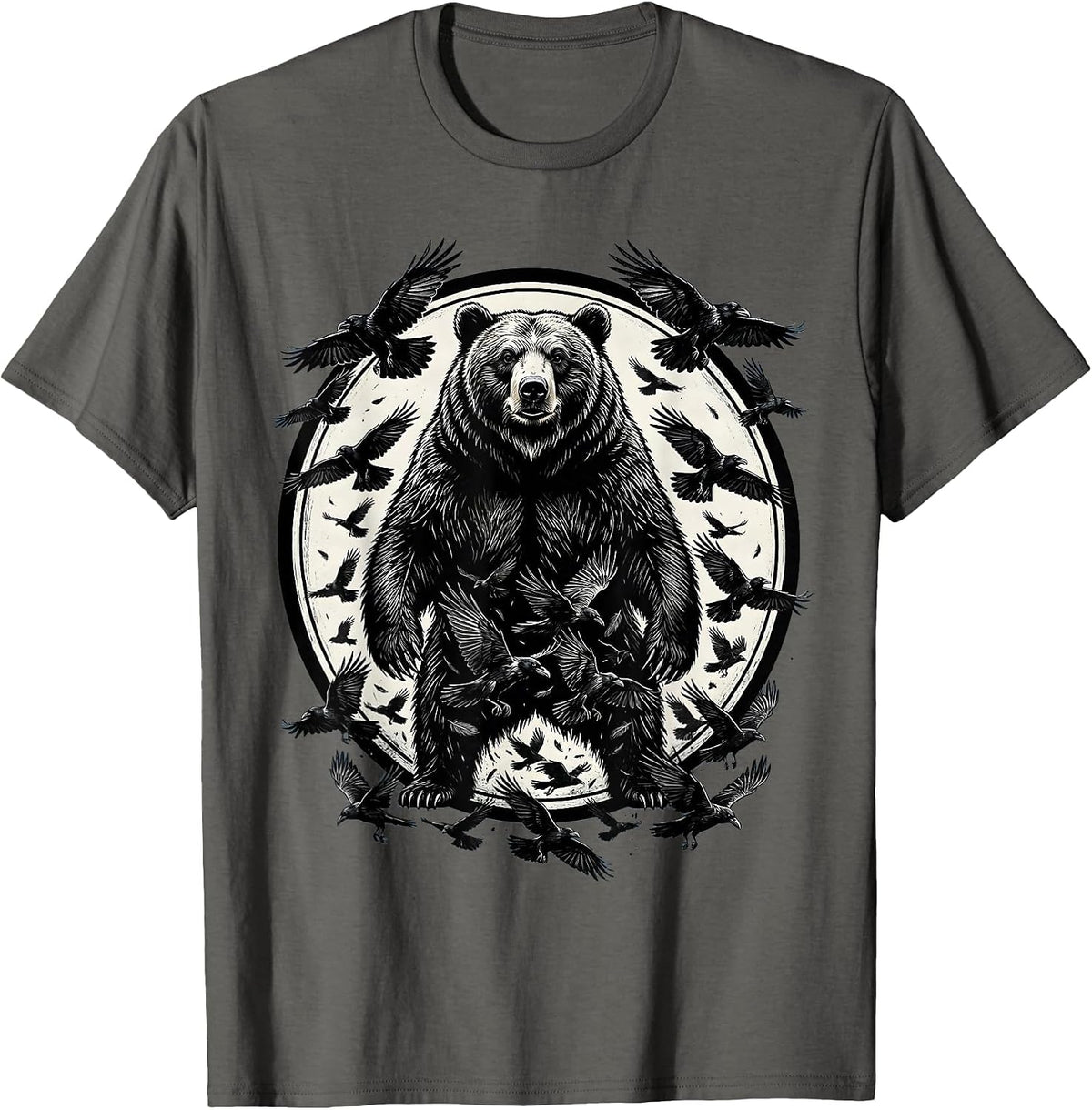 Men's Bear Dissolving Into Ravens Dark Nature Art T-Shirt - Asphalt Grey