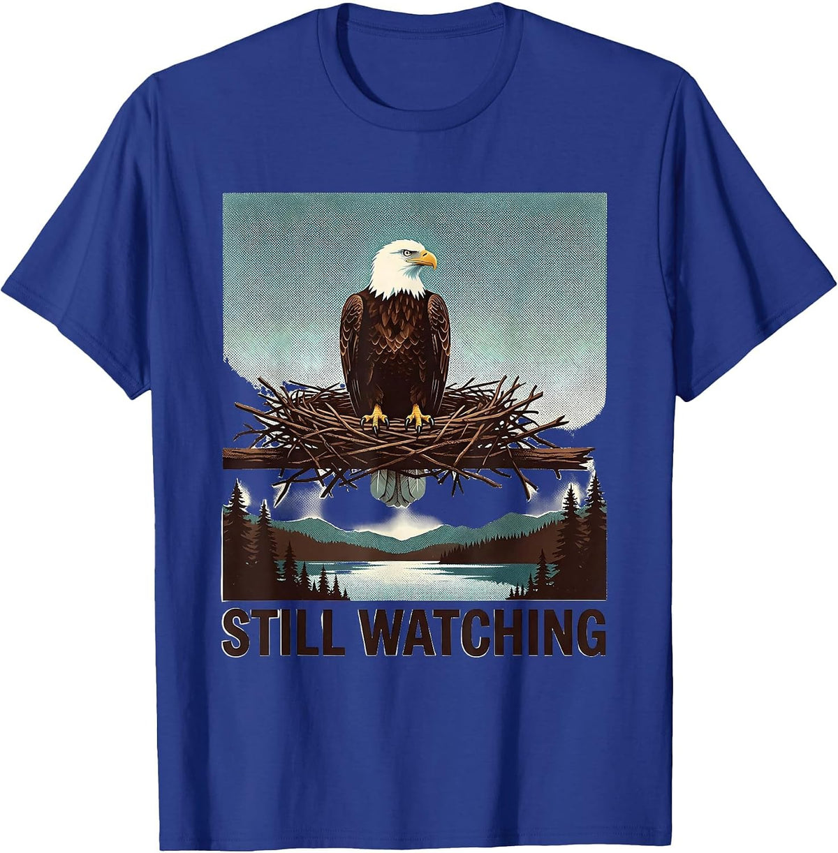 Still Watching Risograph Bald Eagle Big Bear Lake Memorial T-Shirt - Royal Blue