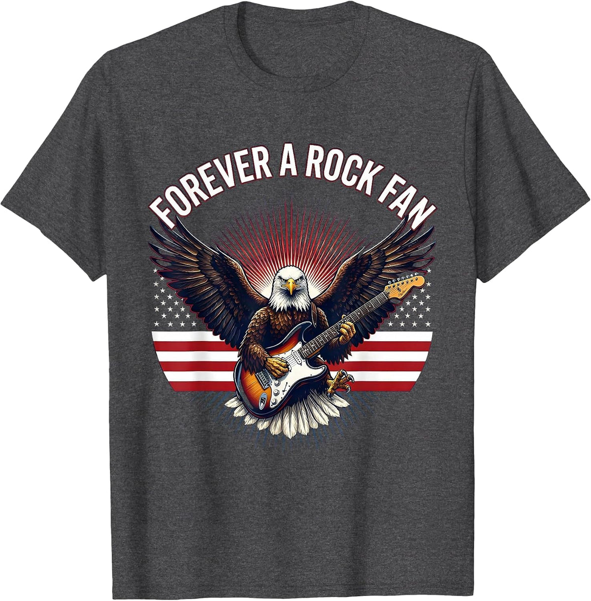 Men's Forever a Rock Fan Bold Music Lover Design T-Shirt - Dark Heather Grey