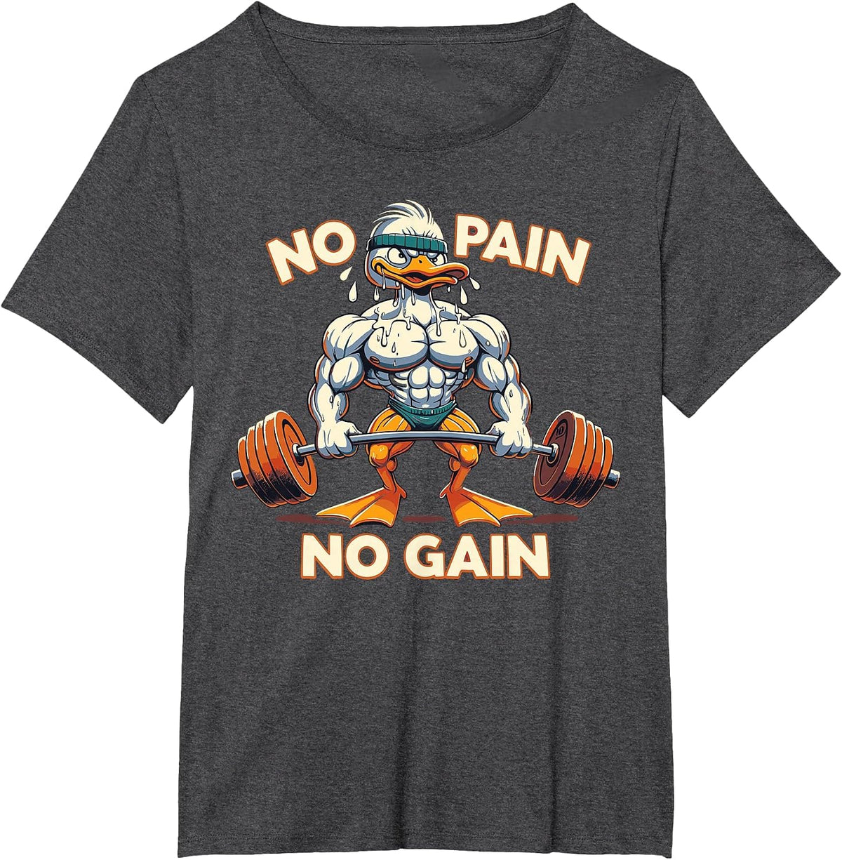No Pain No Gain - Muscular Funny Duck Weightlifting Workout T-Shirt - Dark Heather Grey