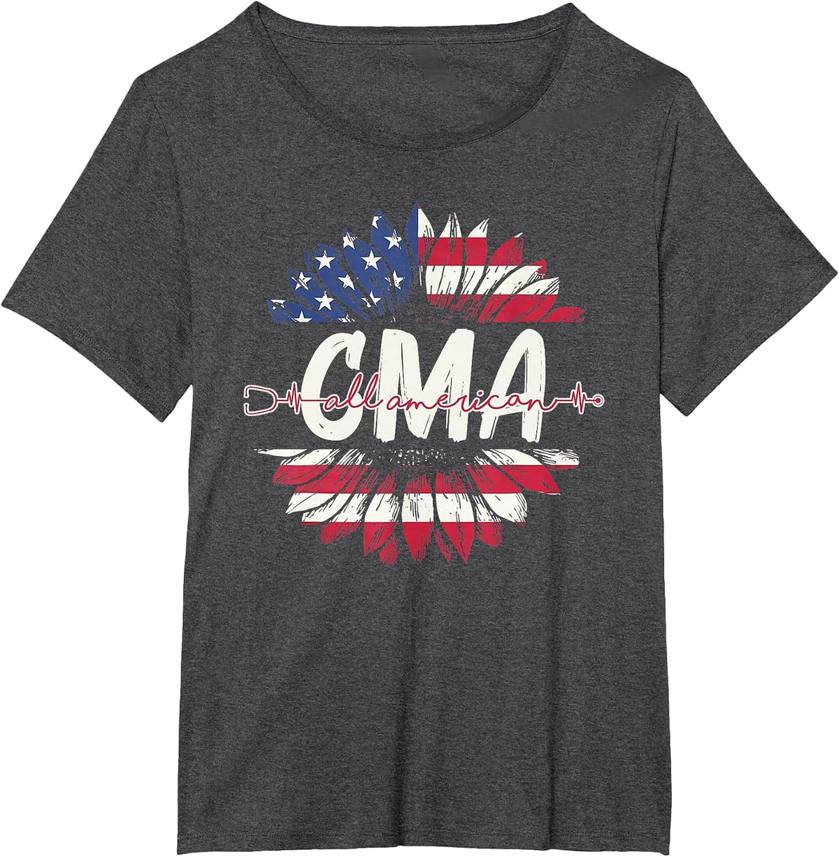 All American CMA Life American Flag Sunflower 4th of July T-Shirt - Dark Heather Grey