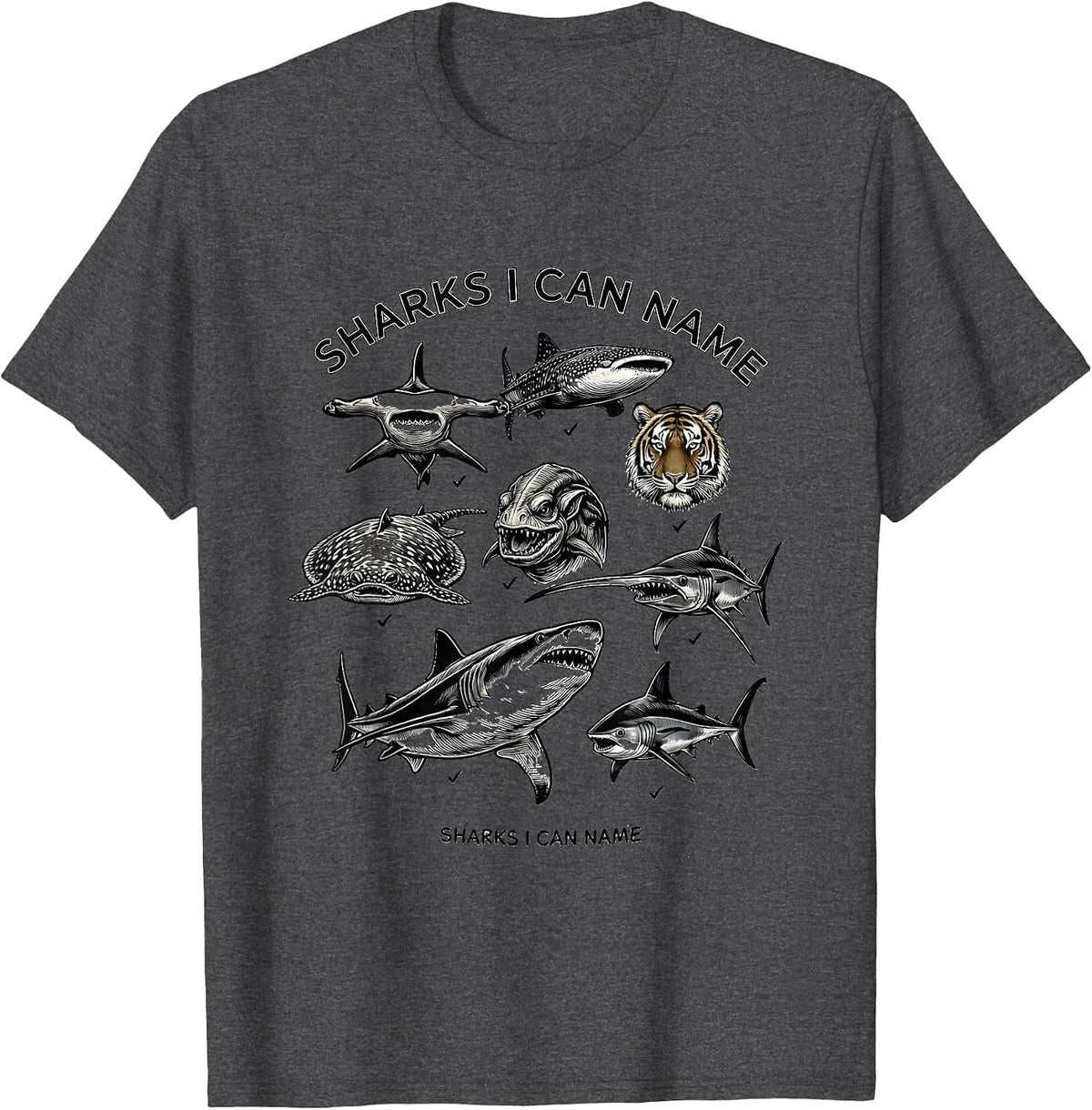 Sharks I Can Name Funny Shark Lover Marine Biology Gift T-Shirt - Dark Heather Grey