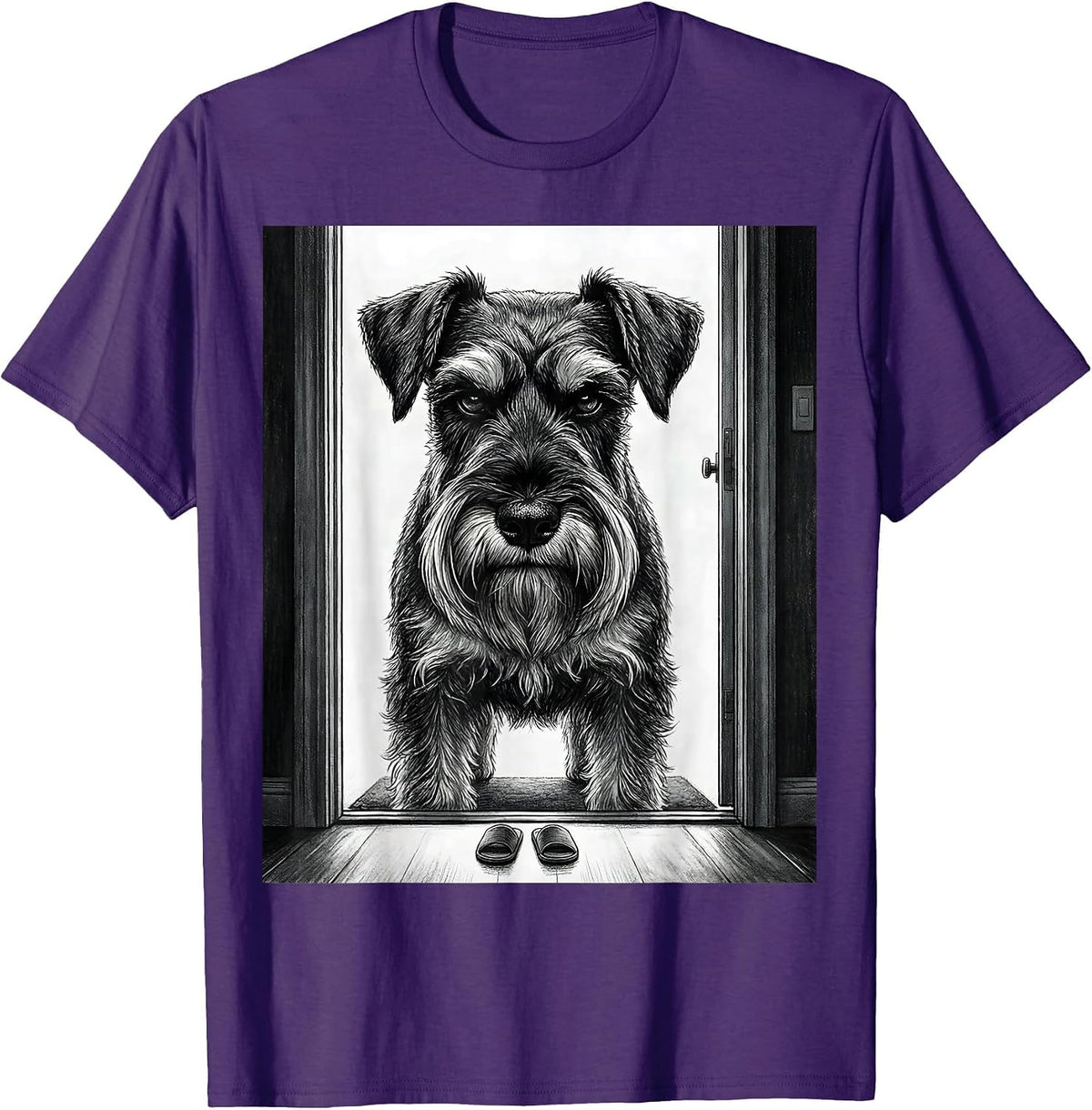 Men's Miniature Schnauzer Doorway Guard Funny Dog Lover T-Shirt - Purple