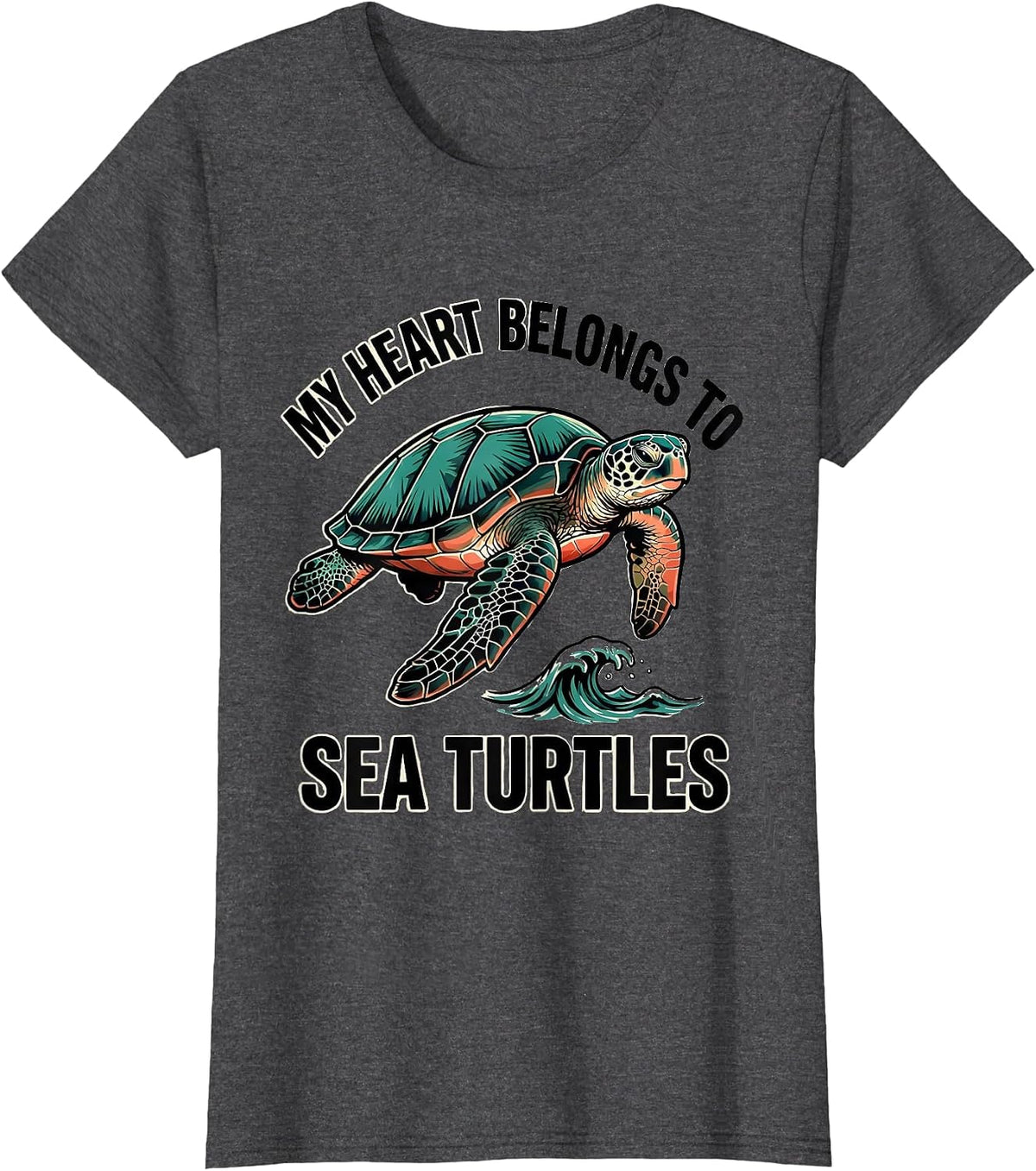 Women's My Heart Belongs To Sea Turtles Tattoo Ocean Animal Lover T-Shirt - Dark Heather Grey