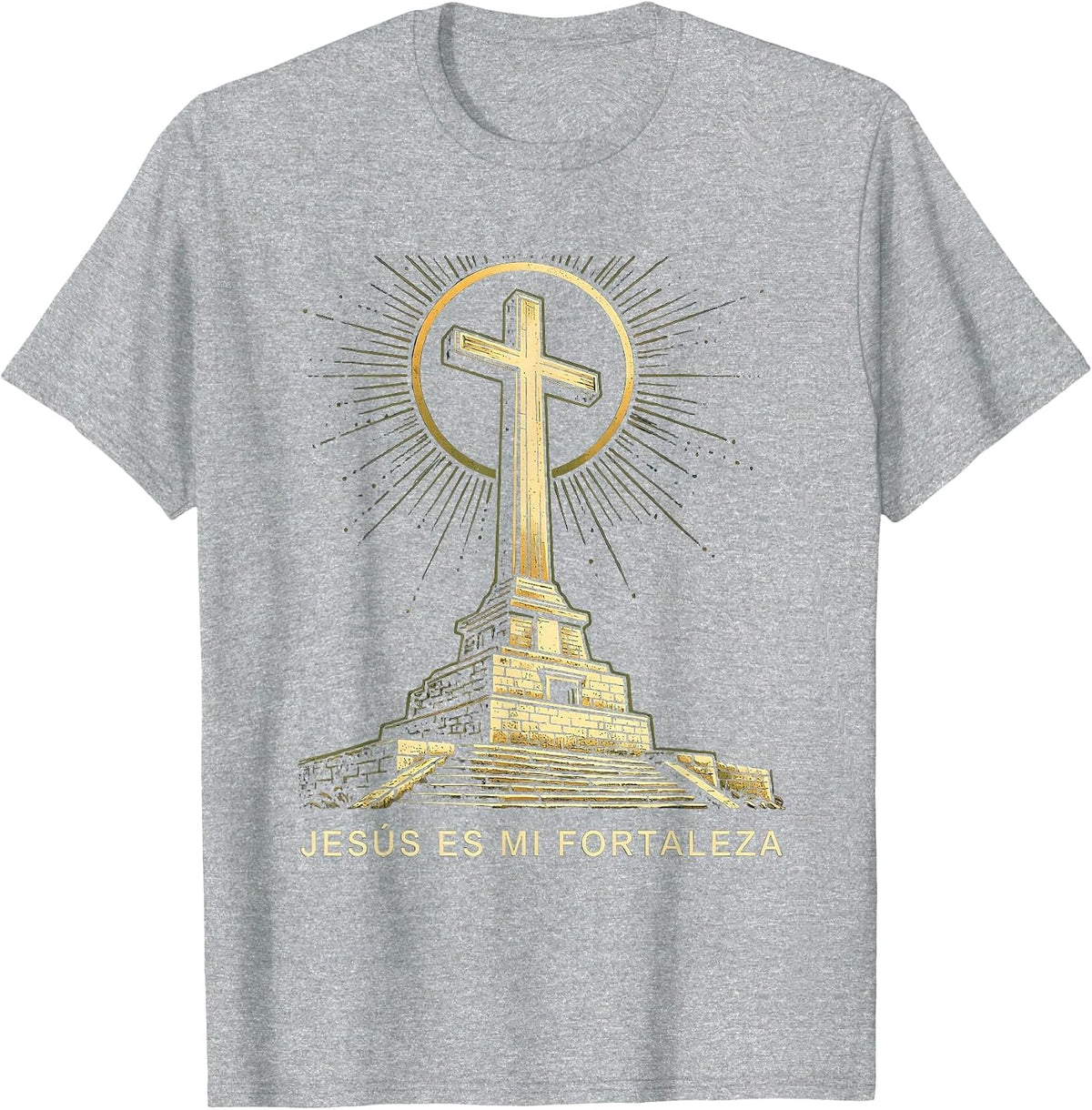 Men's Jesús Es Mi Fortaleza Screenprint Poster Faith Spanish T-Shirt - Heather Grey